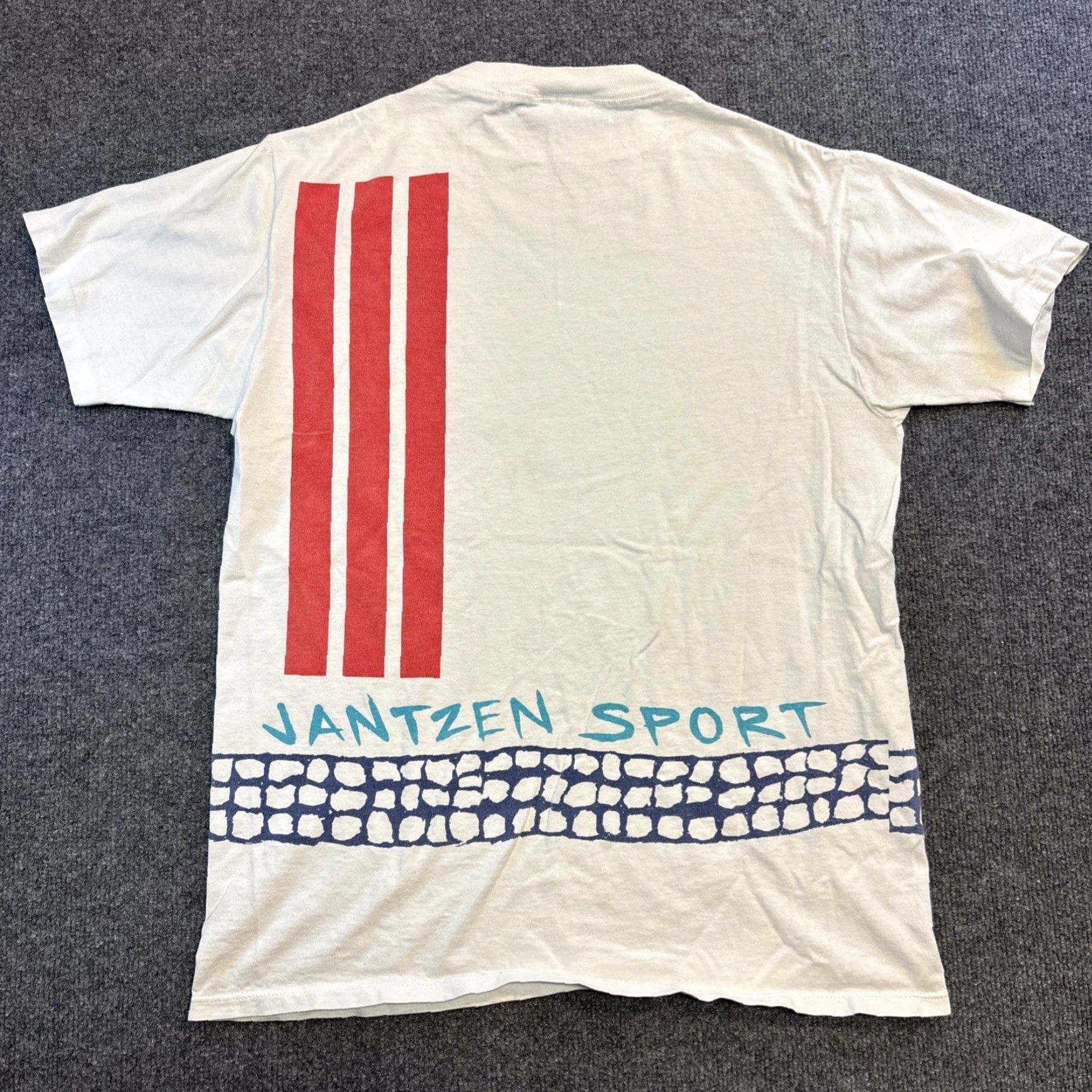 Jantzen VINTAGE Jantzen 90s T-Shirt Graphic Permanent Vacation Men’s S/M White T-Shirt Mens M White 90s Graphic Permanent Vacation Jantzen Shirt Size US M / EU 48-50 / 2 - 7 Thumbnail