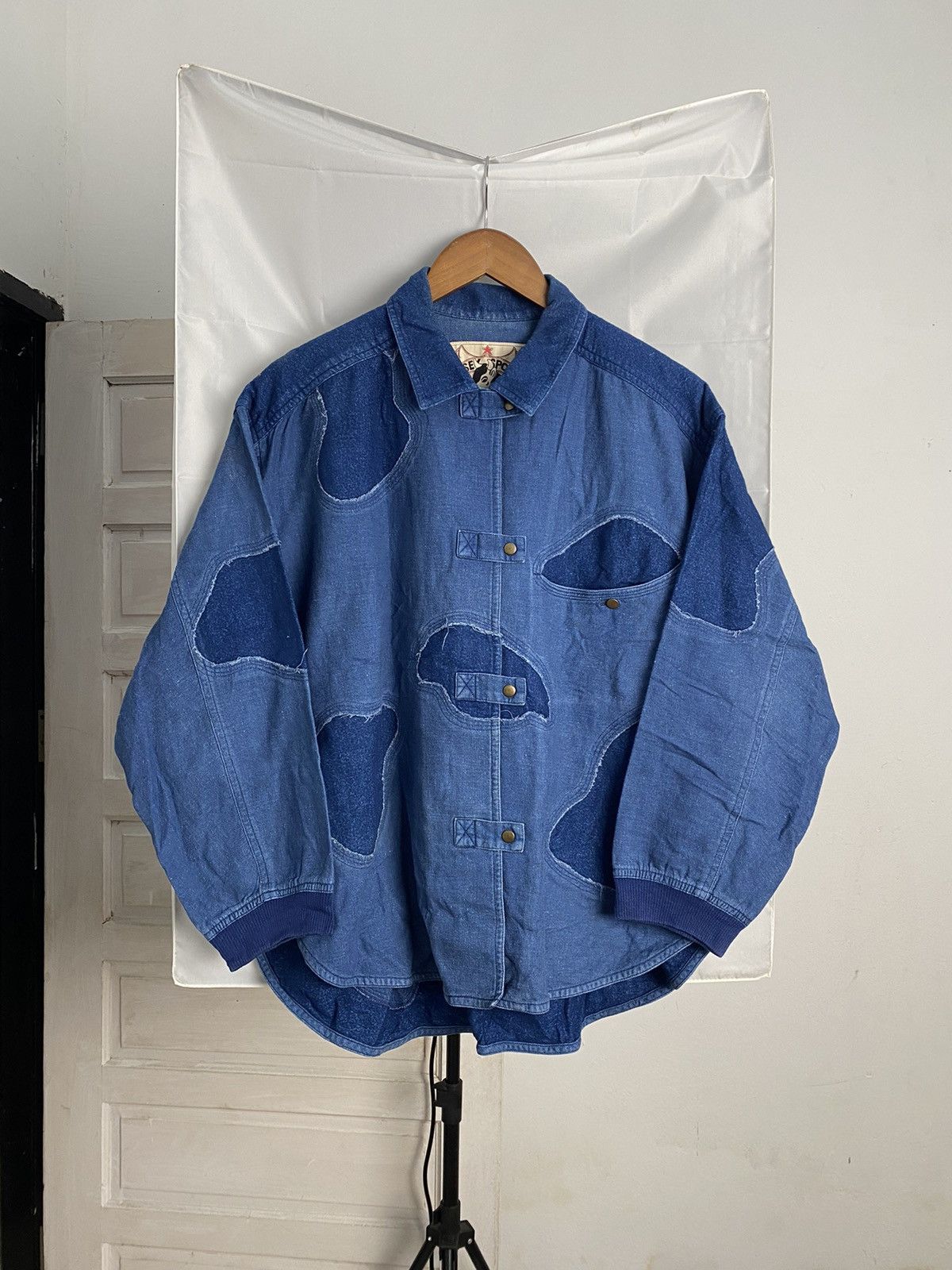 Image of Issey Miyake Sport Cow Patchwork Jacket in Blue, Men's (Size Small)