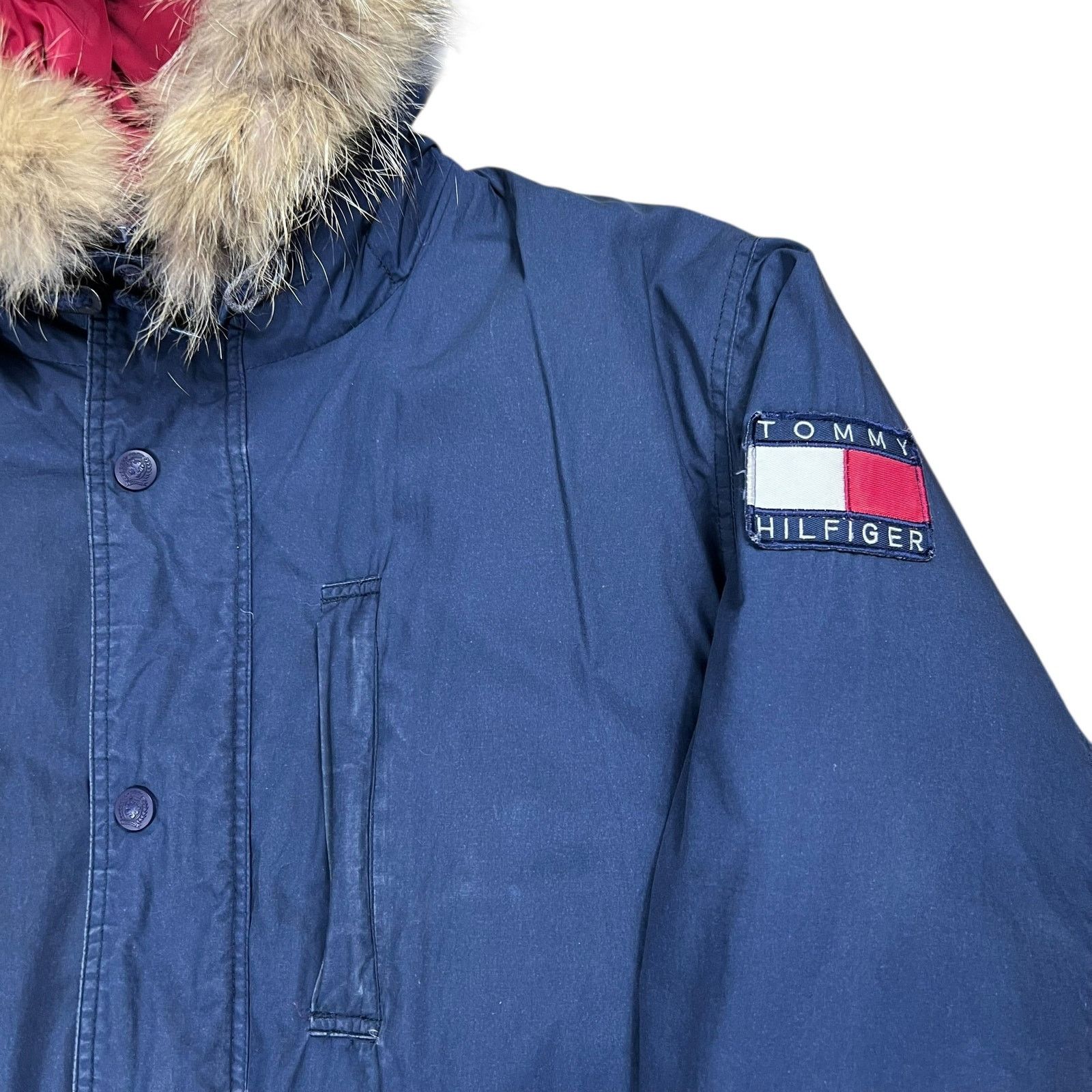 Tommy Hilfiger × Vintage Vintage 90s Tommy Hilfiger fur hood mini patch jacket (M) Size US M / EU 48-50 / 2 - 6 Thumbnail