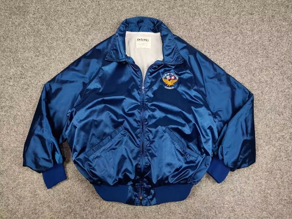 Delong Vintage 90' Delong Light Blue Bomber Jacket Club of U.S. Car Size US L / EU 52-54 / 3 - 8 Thumbnail