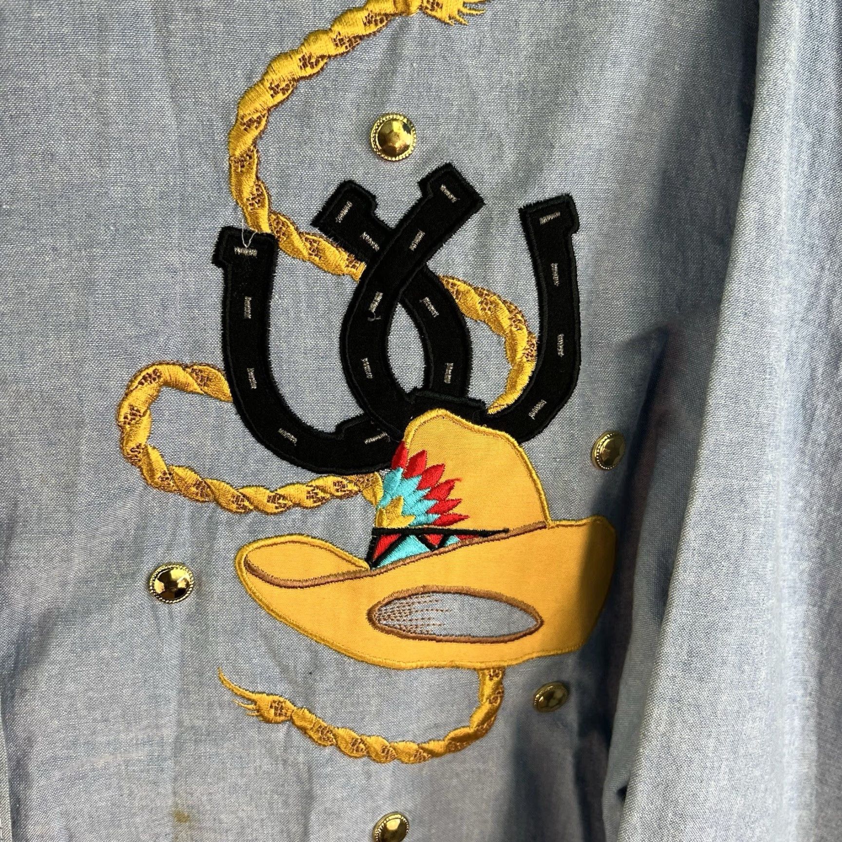 Vintage VINTAGE S.B. Collections Western Embroidered Button-Up Shirt Womens Size L Blue Denim Classic Casual Long Sleeve Size L / US 10 / IT 46 - 3 Thumbnail