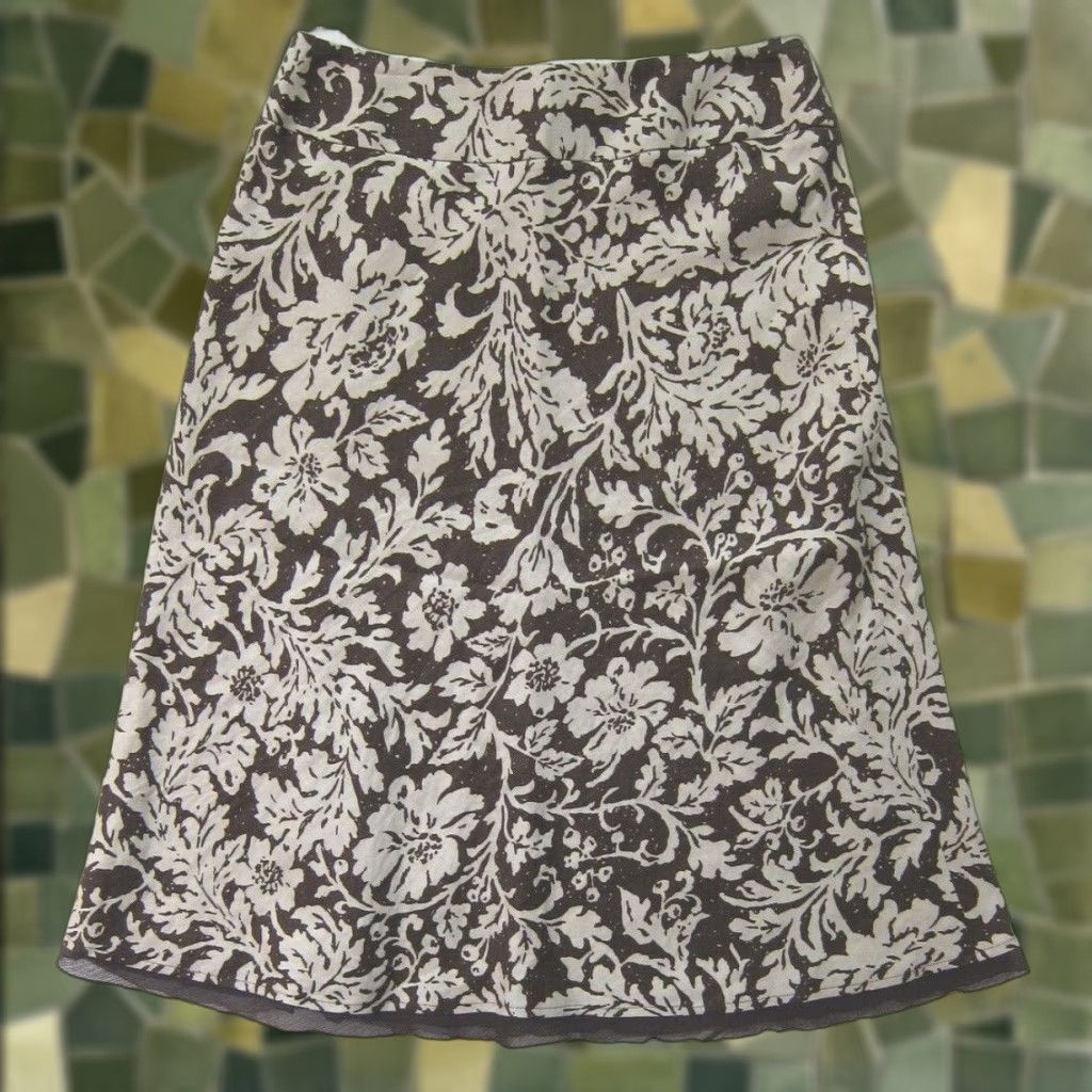 Vintage Style & Co. 100% Linen Brown Floral Modest Casual A-Line Skirt Women 4 Size 27" / US 4 / IT 40 - 1 Thumbnail
