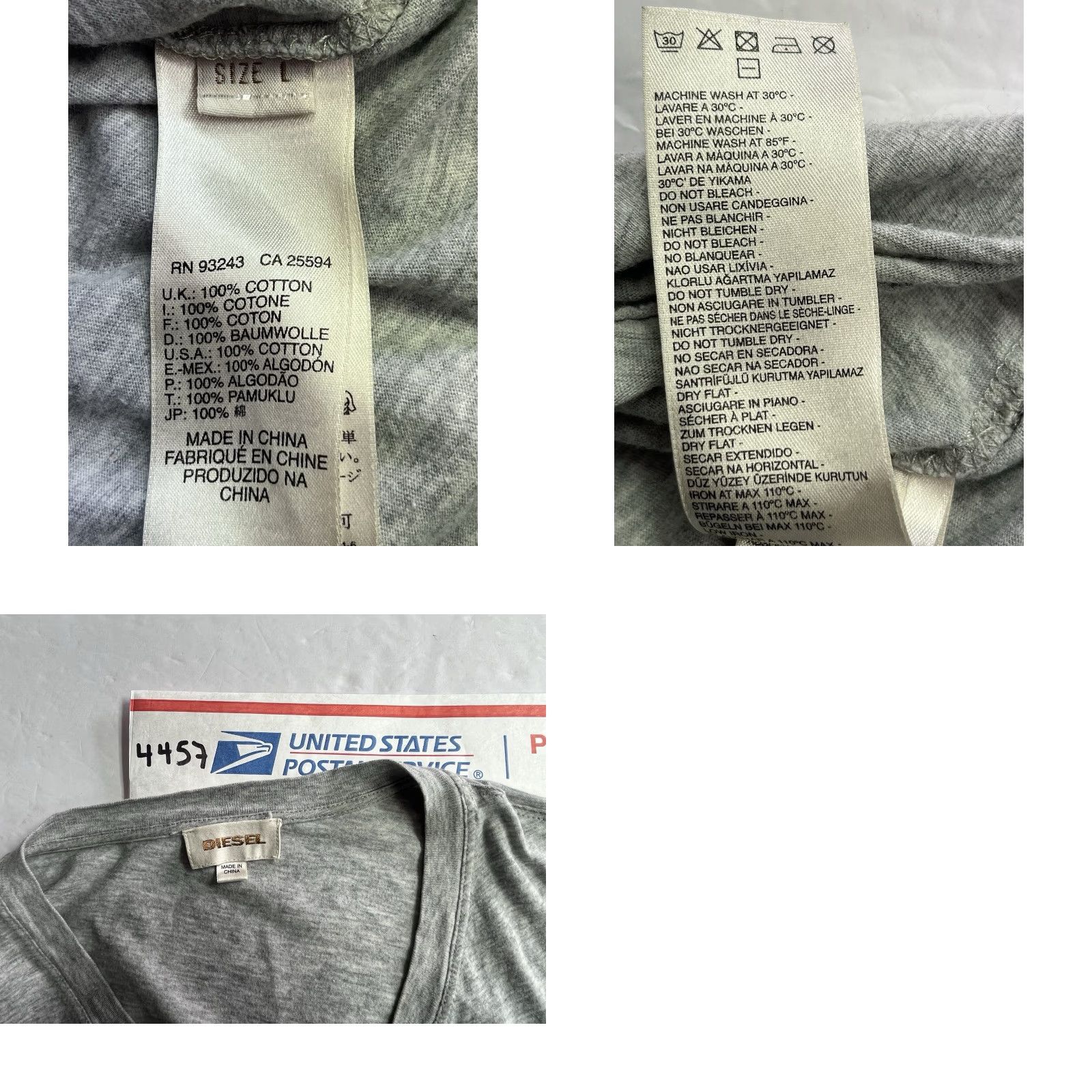 Diesel Diesel Shirt Mens Large Gray Front Pocket Long Sleeve Cotton Henley Regular Crewneck Outdoor Size US L / EU 52-54 / 3 - 8 Thumbnail