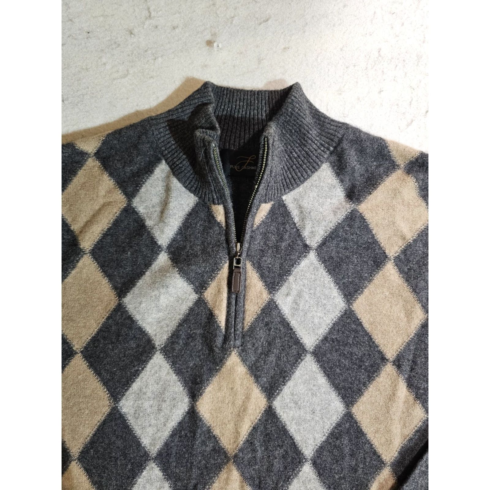 Vintage Pure Cashmere 1/4 Zip Pullover Argyle Sweater Women's Size Large Size L / US 10 / IT 46 - 3 Thumbnail