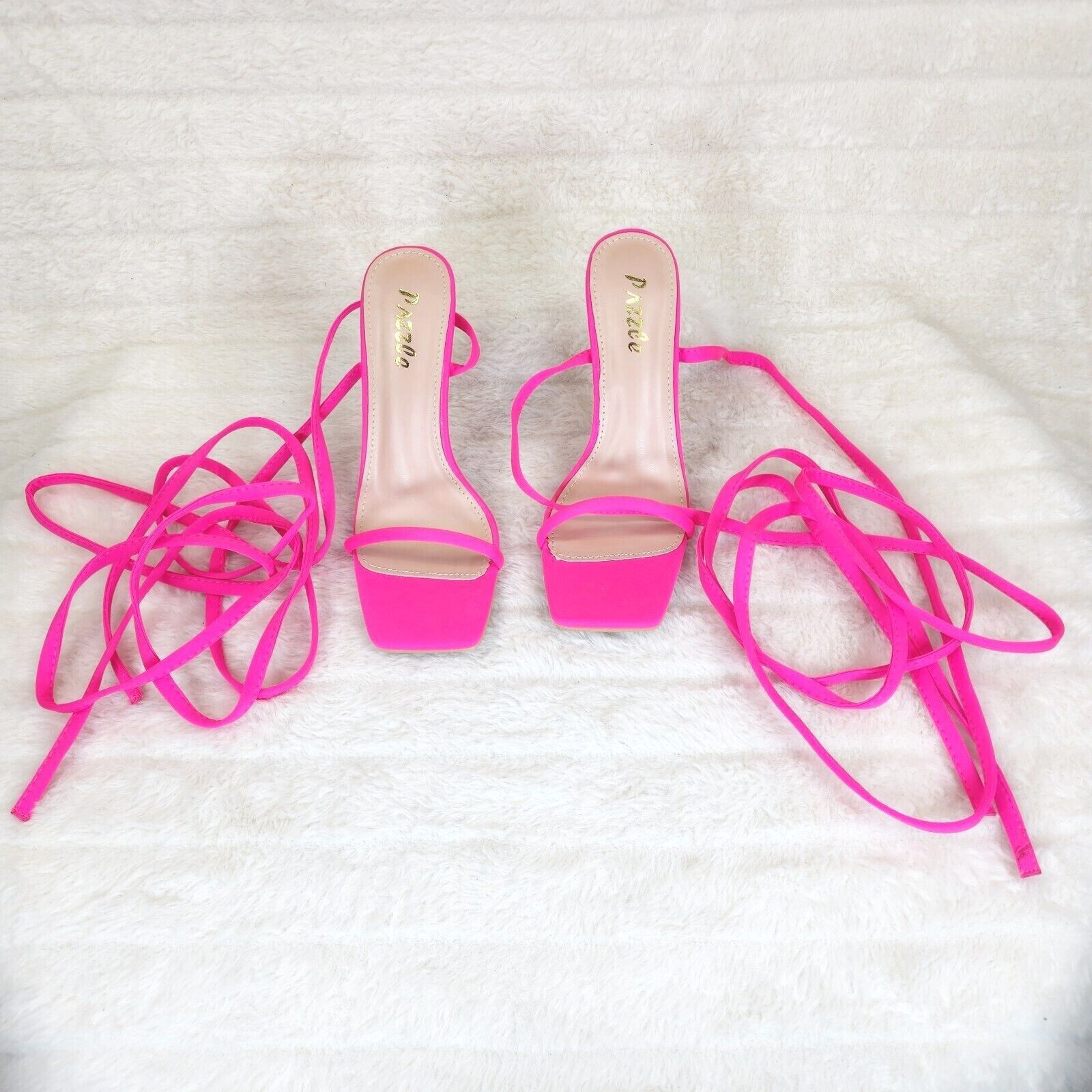 Other Chica Bright Neon Pink Sateen Long Lace Strappy Tie Up High Size US 9 / IT 39 - 5 Thumbnail