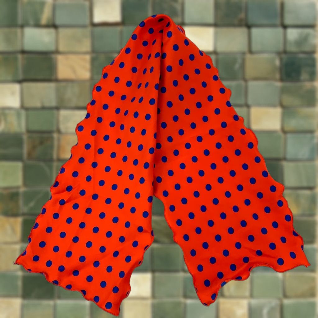 Vintage VINTAGE Scarf Neck Orange Red Blue Polka Dot 7" x 36" Women Rectangle Scarf Adults Womens Size ONE SIZE - 1 Thumbnail