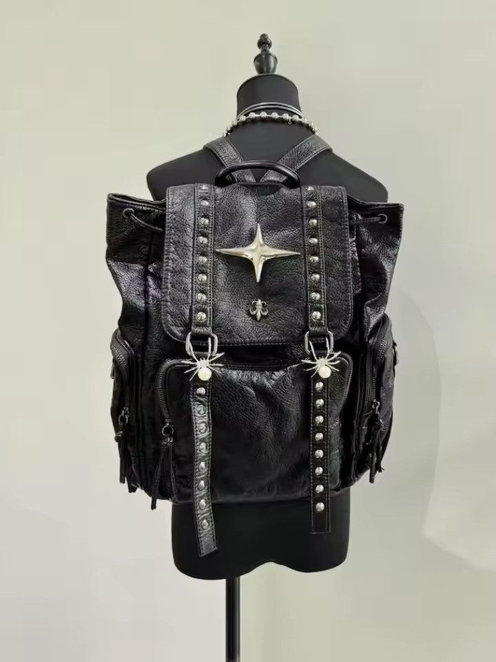 Gothic Punk Pu Leather Rivet Skull Capacity School Backpack