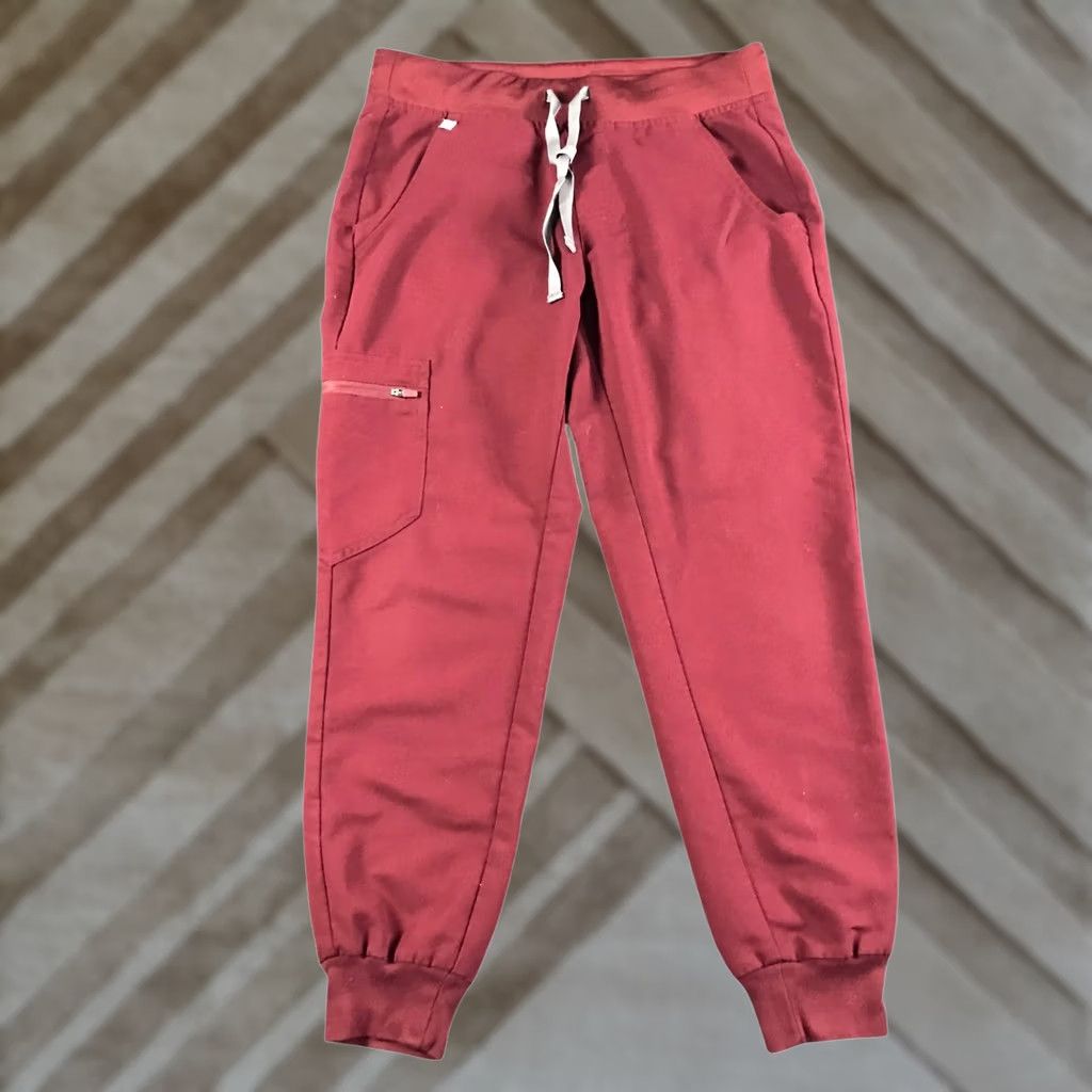 Vintage FIGS Zamora Jogger Scrub Pants - Womens S - Burgundy Maroon Technical Size 28" / US 6 / IT 42 - 1 Thumbnail