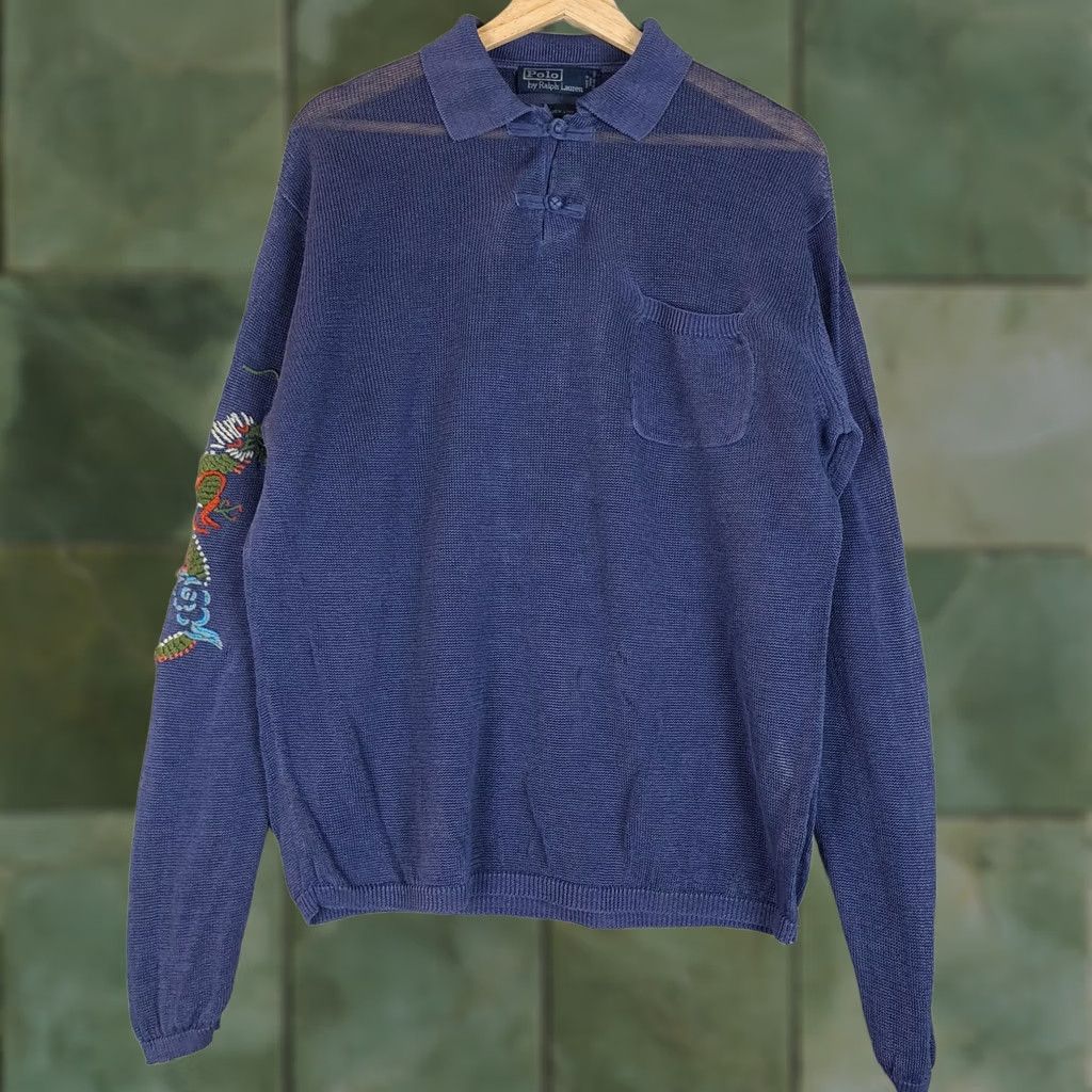 Polo Ralph Lauren Polo Ralph Lauren Shirt Mens Large Blue Linen Dragon Knit Collared Pocket Size US L / EU 52-54 / 3 - 1 Thumbnail