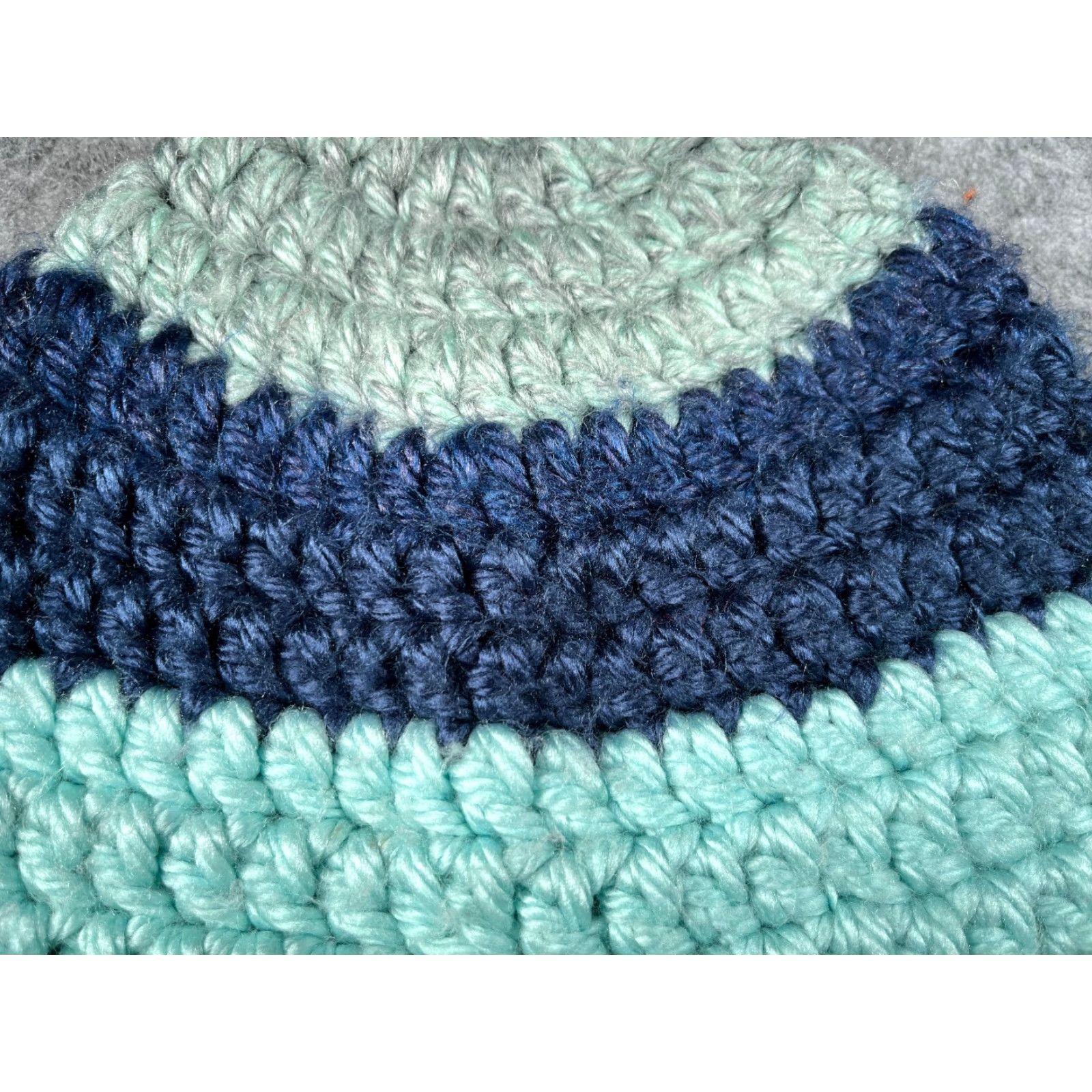 Vintage Beanie Toque Adult One Size Blue Stripe Crochet Knit 100% Acrylic Pom Snow Ski Size ONE SIZE - 2 Thumbnail
