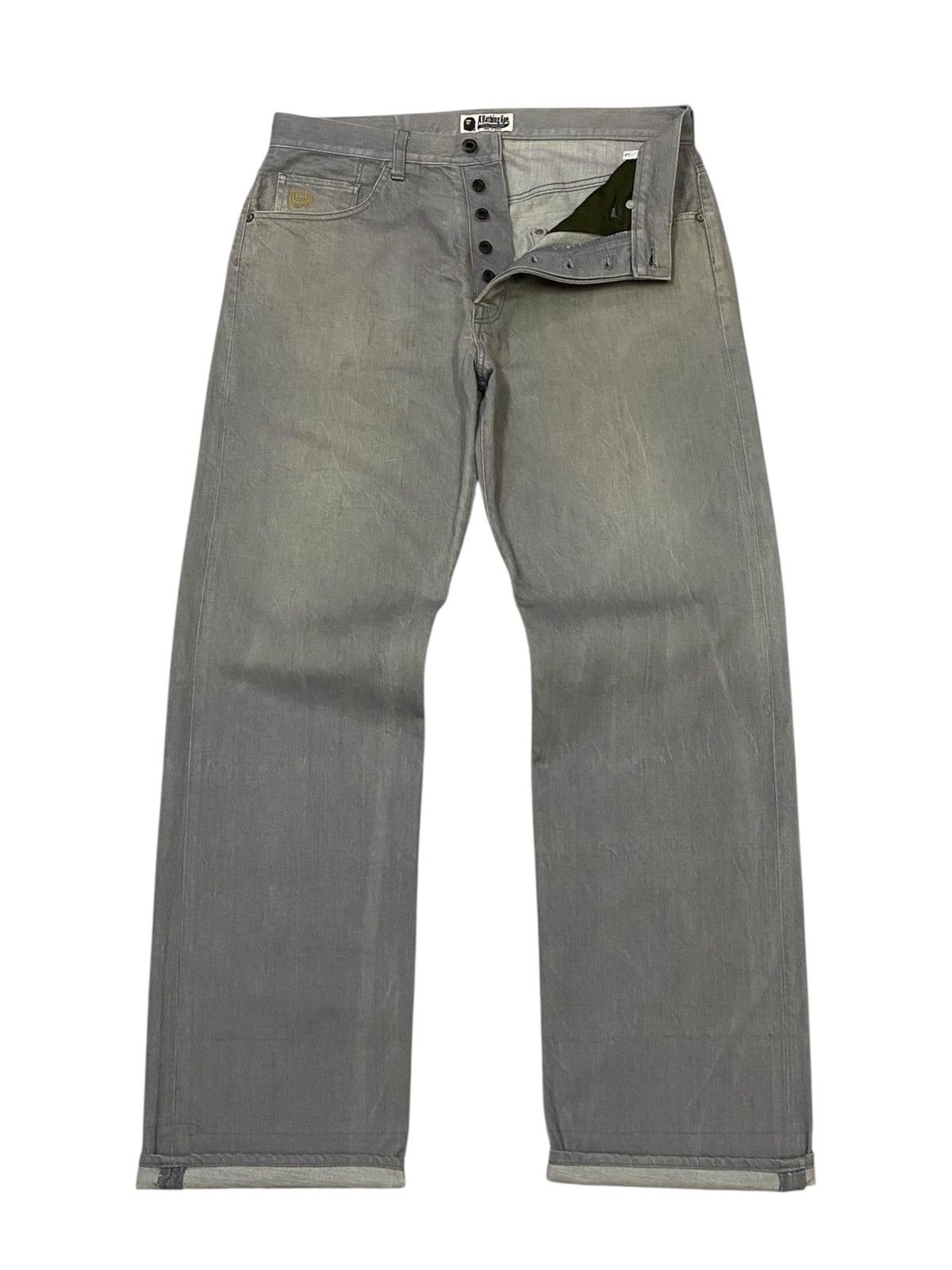Bape A Bathing Ape Embroidered Logo Button Fly Denim Pants Size US 34 / EU 50 - 2 Thumbnail