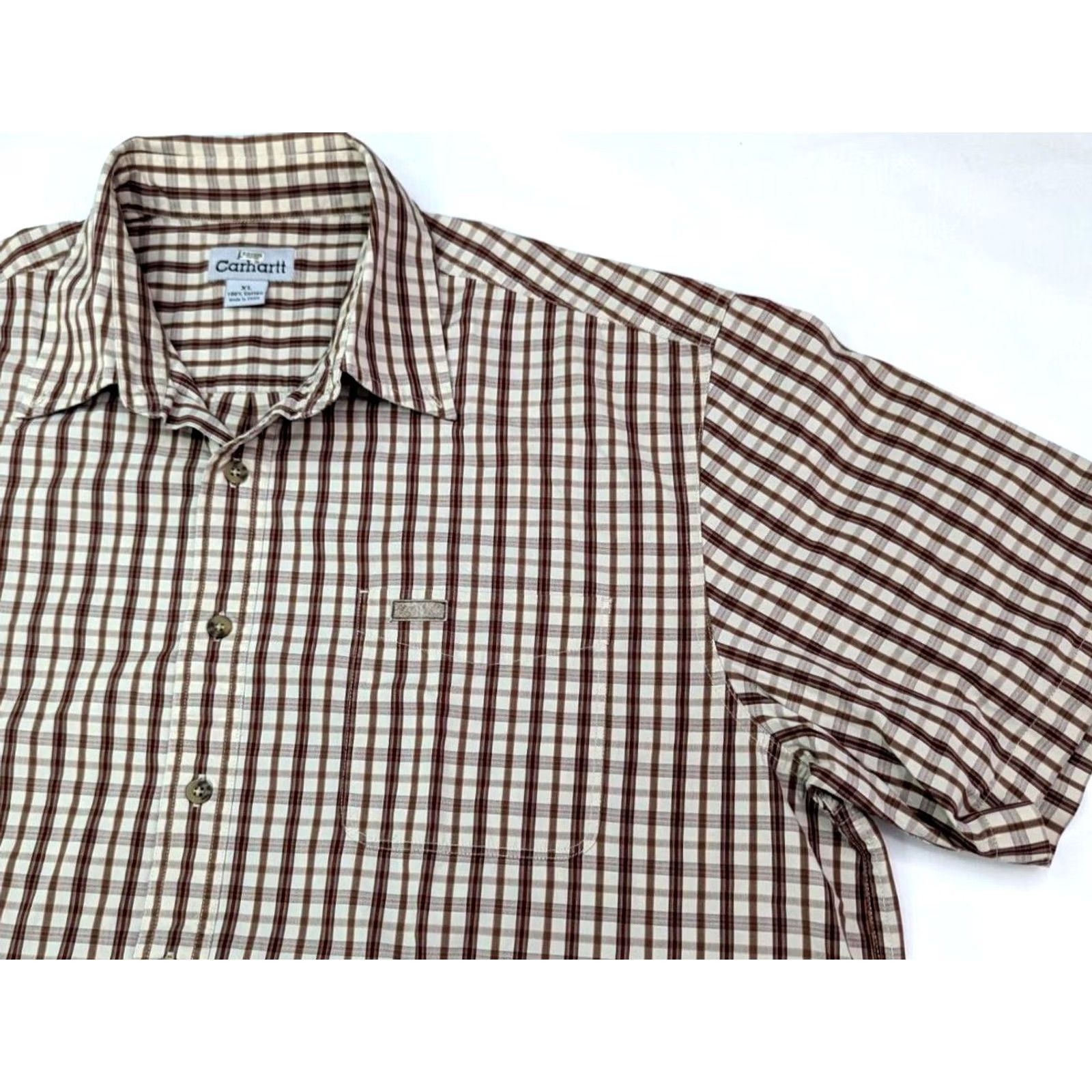 Carhartt Carhartt Short Sleeve Button Shirt Men XL Plaid Brown Work Casual Comfort Size US XL / EU 56 / 4 - 2 Thumbnail