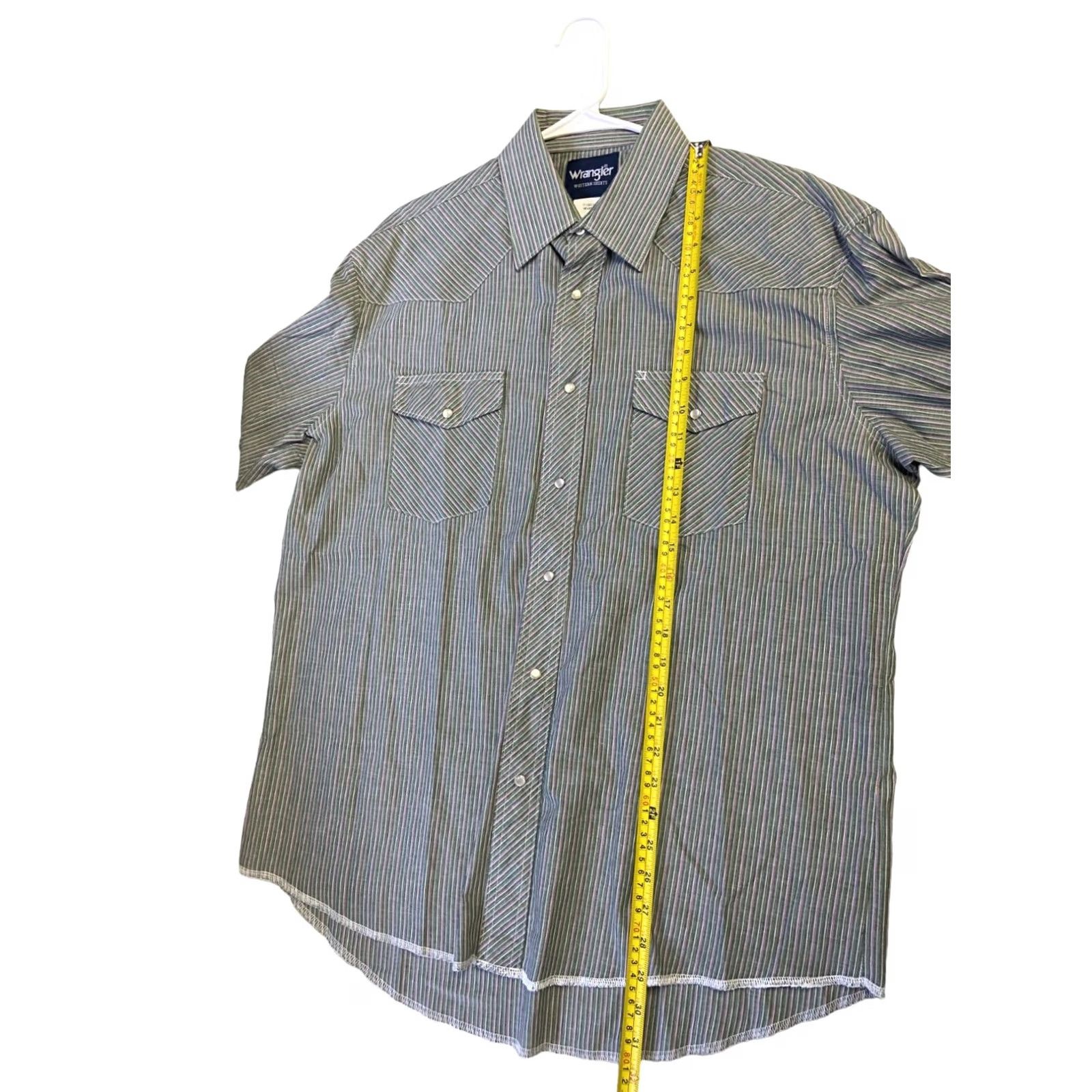 Wrangler Wrangler Western Shirt Mens Dress Snap Button Green Striped 16.5 x 34 L/S pocket Size 46R - 5 Thumbnail