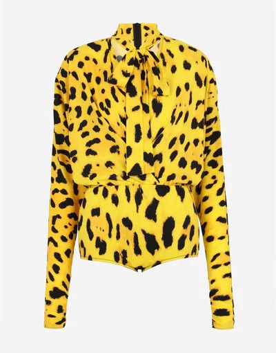 Dolce & Gabbana o1y0925 Leopard-Print Bodysuit in Yellow/Black Size XS / US 0-2 / IT 36-38 - 1 Thumbnail