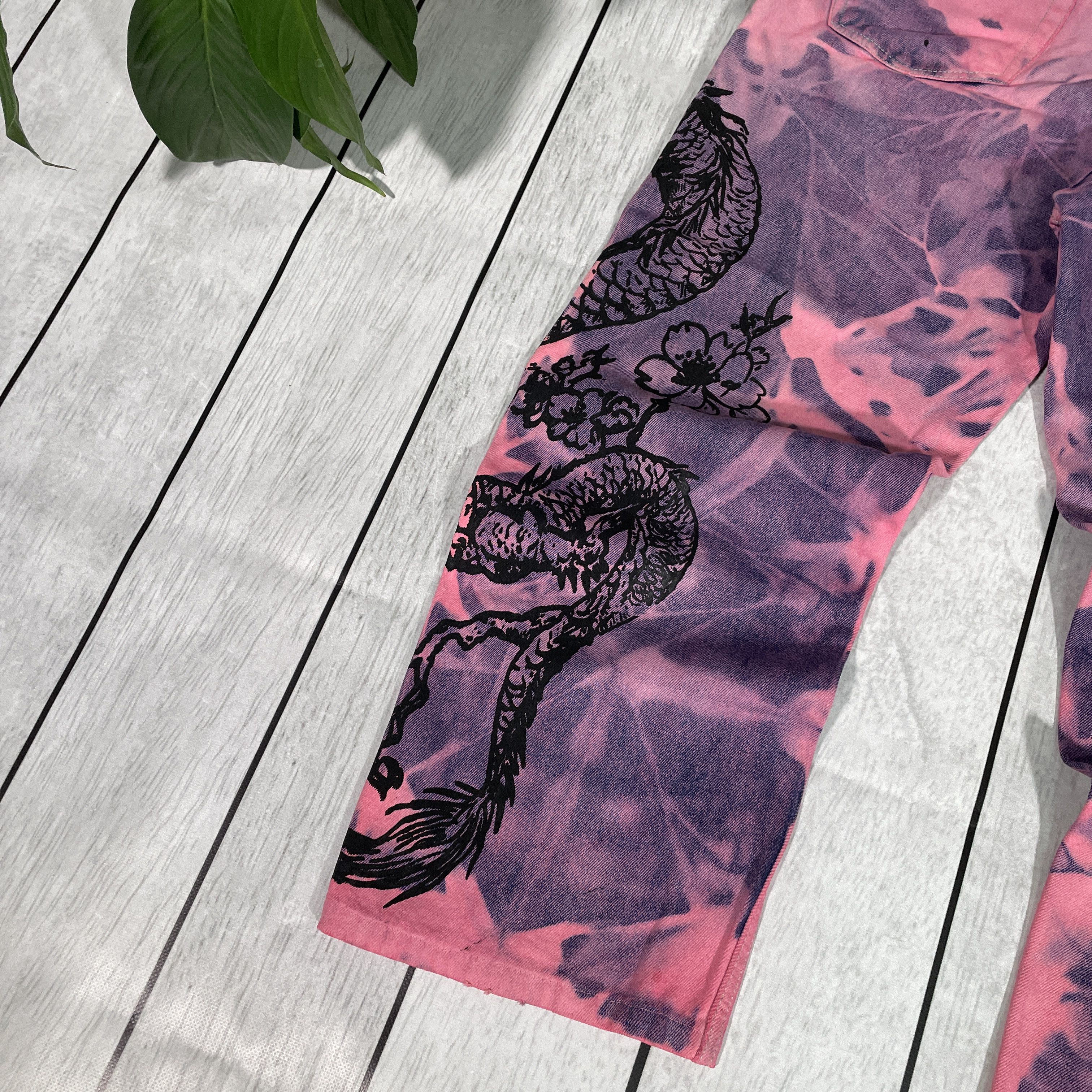 George Custom Reworked Denim Jeans Dragon – Unique Acid Wash Finish Size US 36 / EU 52 - 9 Thumbnail
