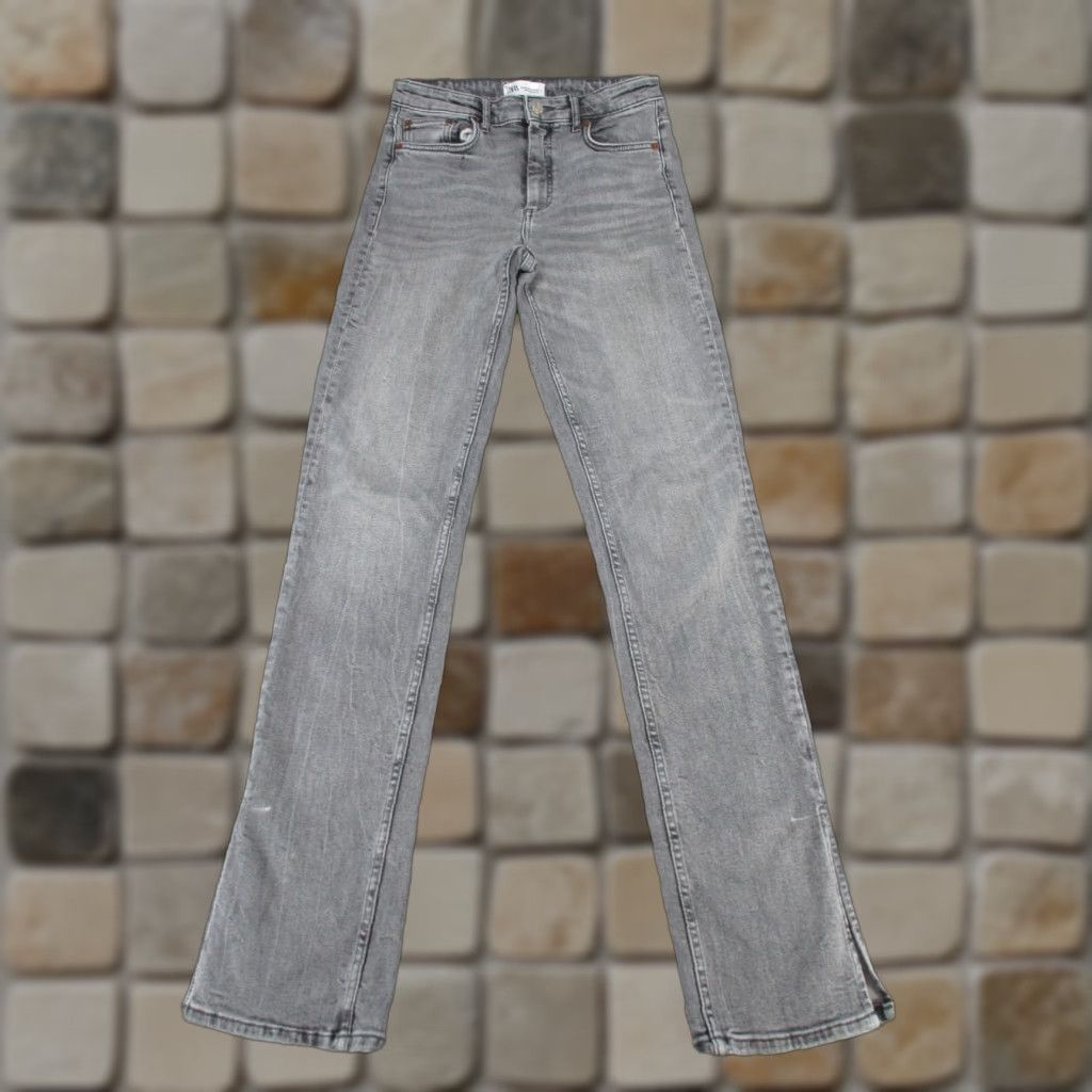 Zara Zara Jeans Womens 6 Tall Gray Denim Split Hem Slim Straight 33.5" Size 28" / US 6 / IT 42 - 1 Thumbnail