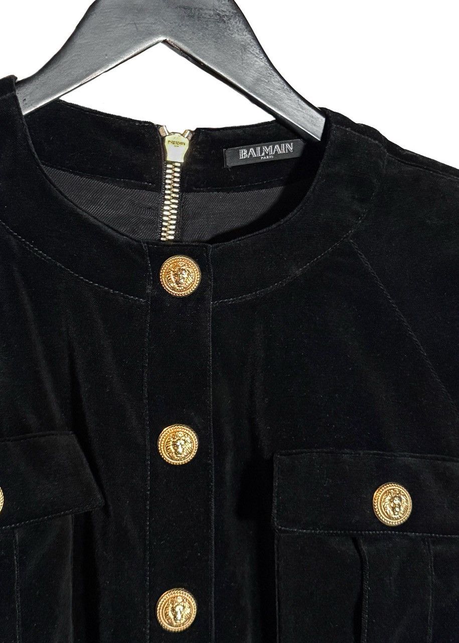 Balmain Balmain Black Velvet Military Accent Button Mini Dress Size L / US 10 / IT 46 - 3 Thumbnail