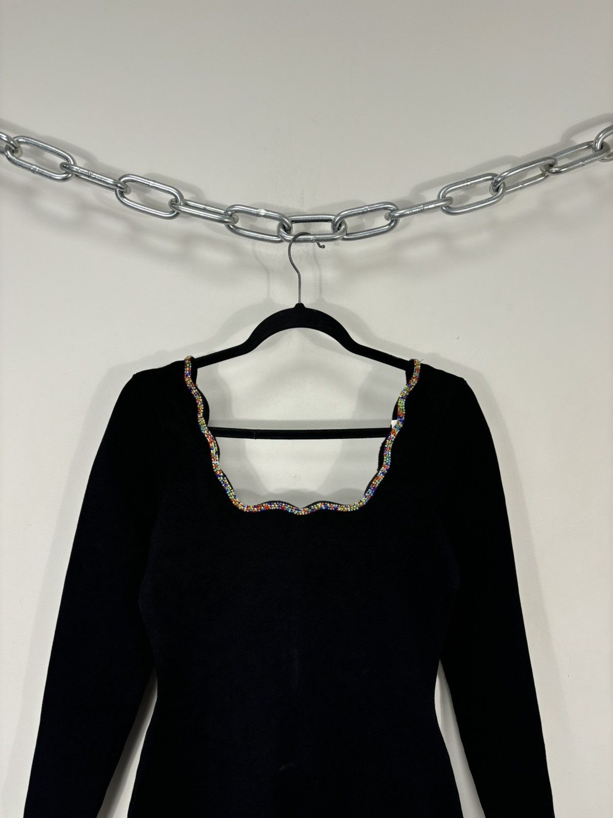 Sandro Sandro NWT Crystal Trims Black Long Sleeve Flared Dress Size M / US 6-8 / IT 42-44 - 3 Thumbnail