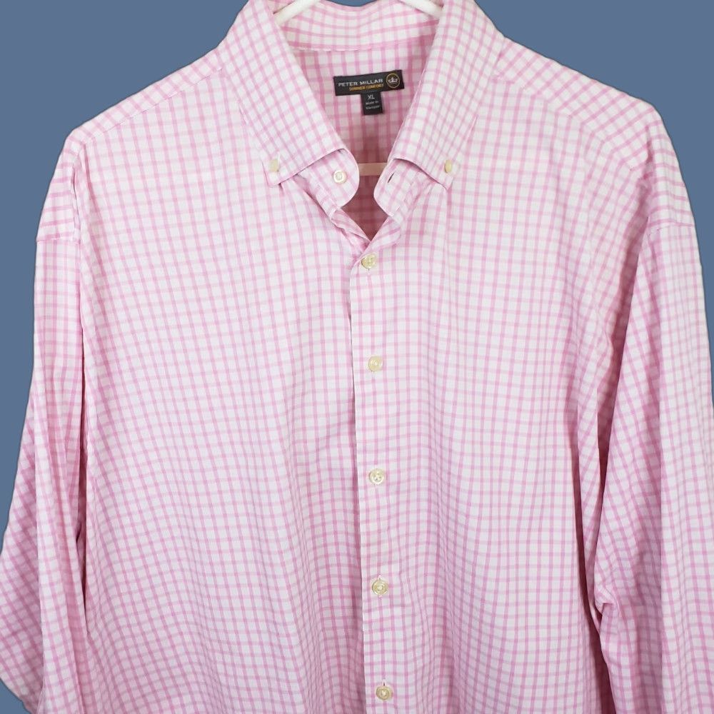 Peter Millar VINTAGE? No. Peter Millar Summer Comfort Pink Check Shirt XL Mens Long Sleeve Button-Up Dress Shirt Size 46R - 1 Thumbnail