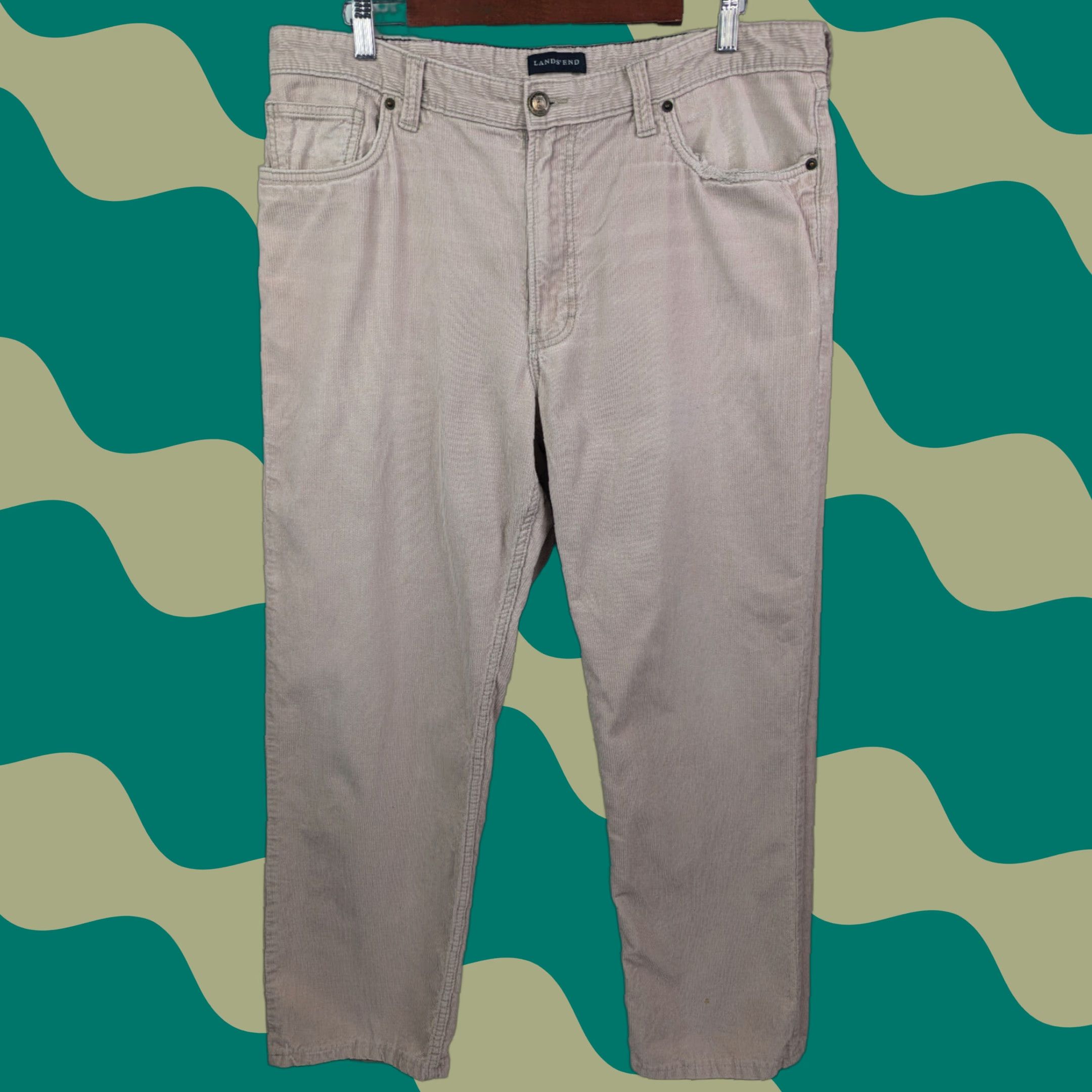 Lands' End Lands' End Men's Pants Corduroy 5-Pocket 38 Regular Beige Cotton Flat Front Vintage No 80s 90s Preppy Business Casual Travel Workwear Mens Size US 38 / EU 54 - 1 Thumbnail