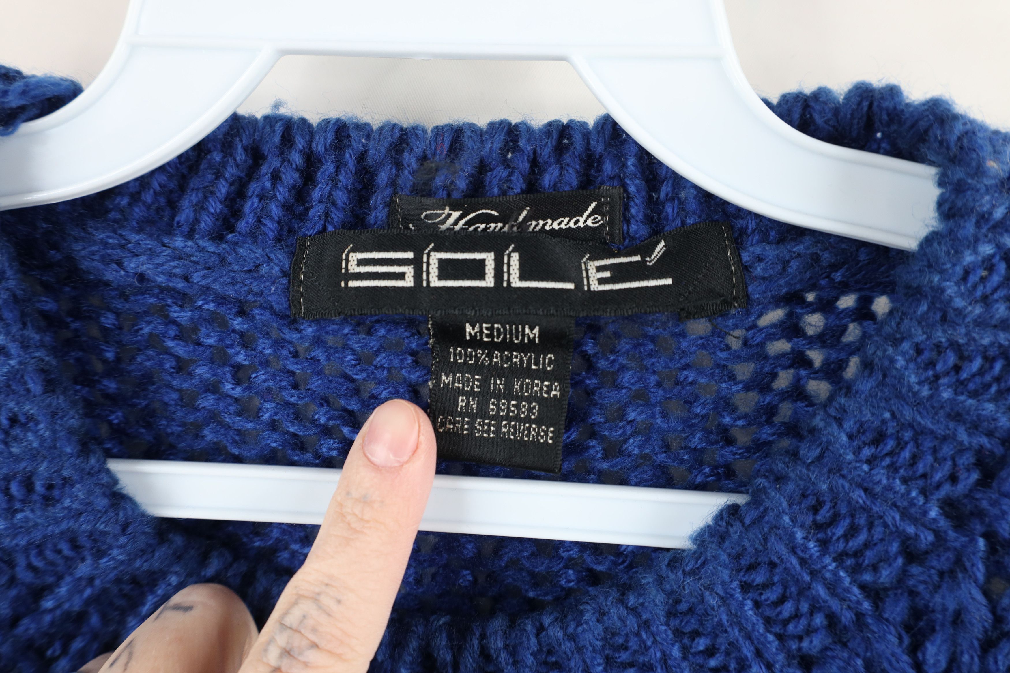 Vintage Vintage 90s Streetwear Textured Crochet Knit Sweater Blue Size US M / EU 48-50 / 2 - 9 Thumbnail