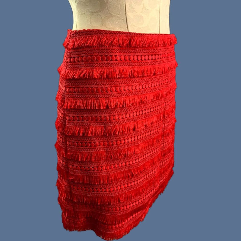J.Crew J.Crew Skirt Women's 2 Red Mini Fringed Lined Style#G1719 Short 17" Waist 14" Hip 19" Vintage? No, not vintage. Size 26" / US 2 / IT 38 - 1 Thumbnail