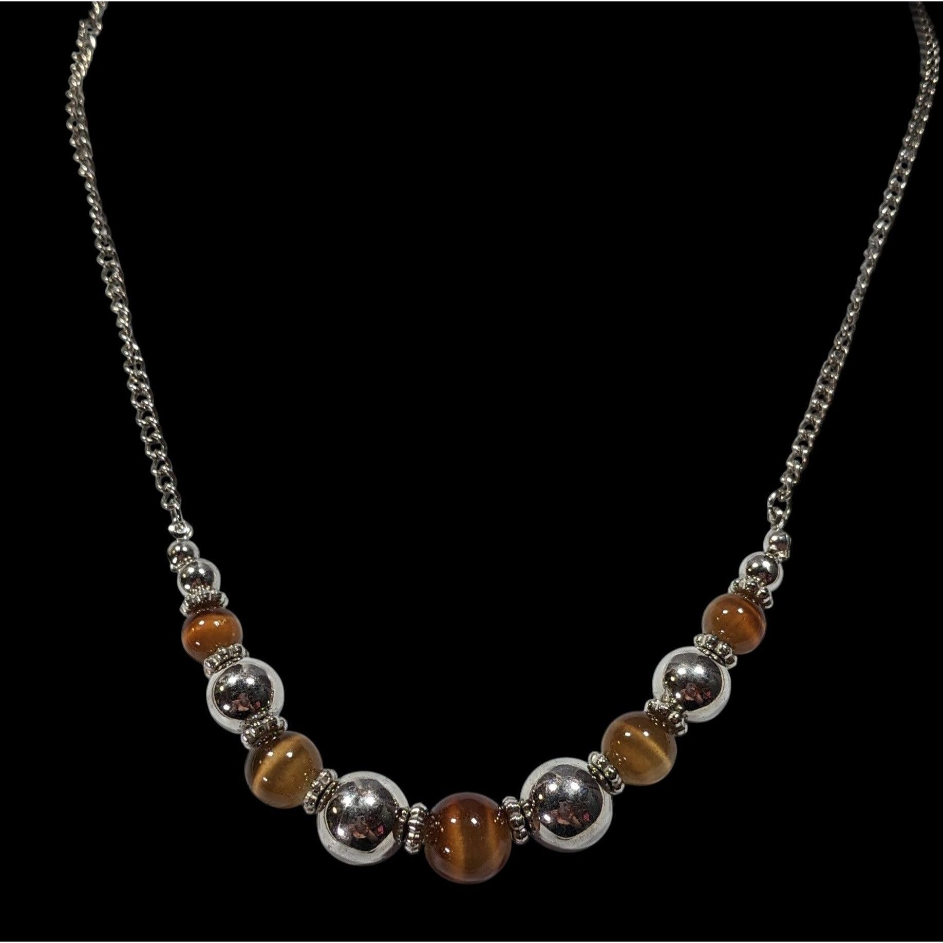 Other Casual Brown Cat Eye And Silver Tone Beaded Necklace Size ONE SIZE - 2 Thumbnail
