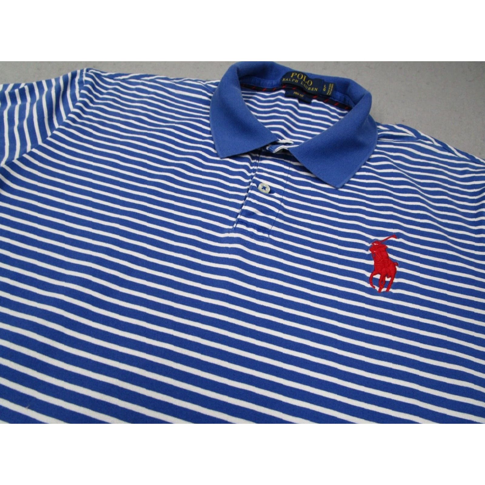 Polo Ralph Lauren Polo Ralph Lauren Mens Large Blue Striped Short Sleeve Polo Shirt Big Red Pony Size US L / EU 52-54 / 3 - 2 Thumbnail