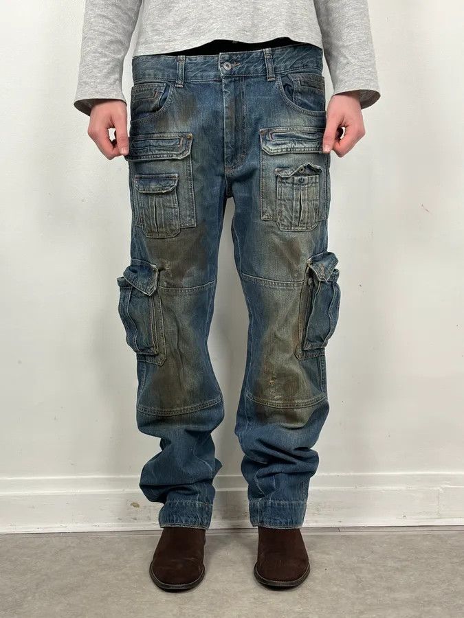 Dolce & Gabbana 2000s Dolce & Gabbana Navy Dirty Effect Denim Cargo Jeans Size US 36 / EU 52 - 1 Thumbnail