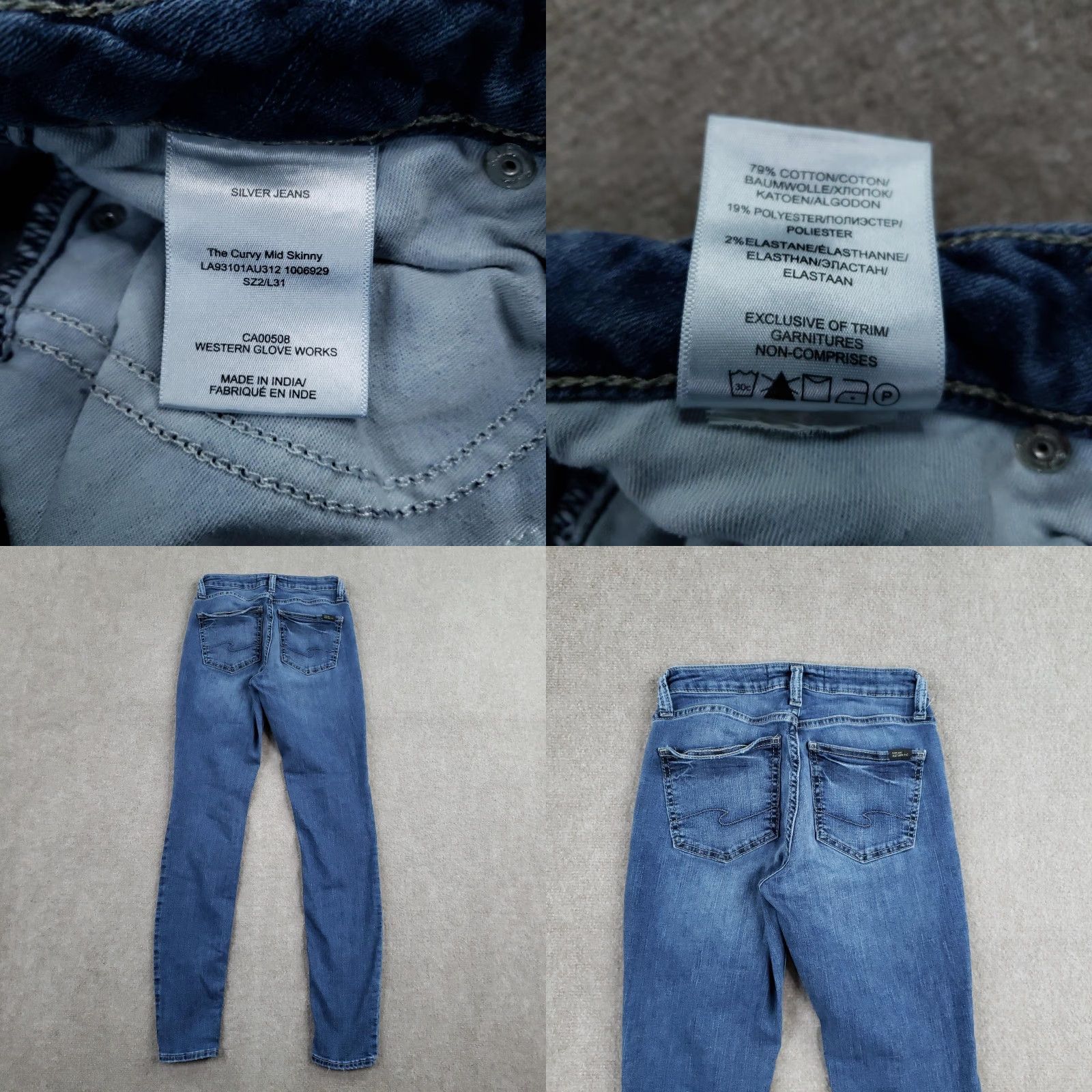 Silver Jeans Co. Silver Jeans Womens Jeans Curvy Mid Skinny Mid Rise Blue 24x29 Stretch Denim Slim Zip Button Logo Pockets Size 42" / US 20 - 9 Thumbnail
