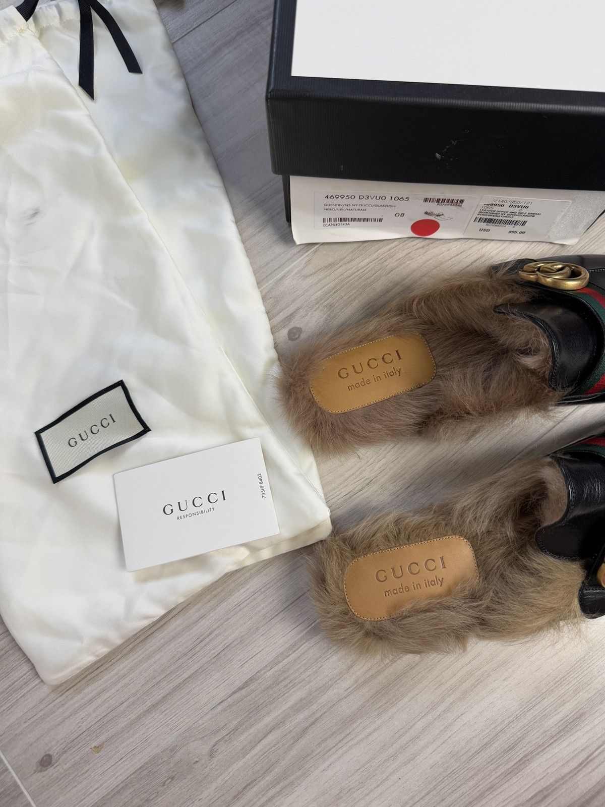Gucci Black Leather Double G Fur Princetown Mules Size US 8 / EU 41 - 6 Thumbnail