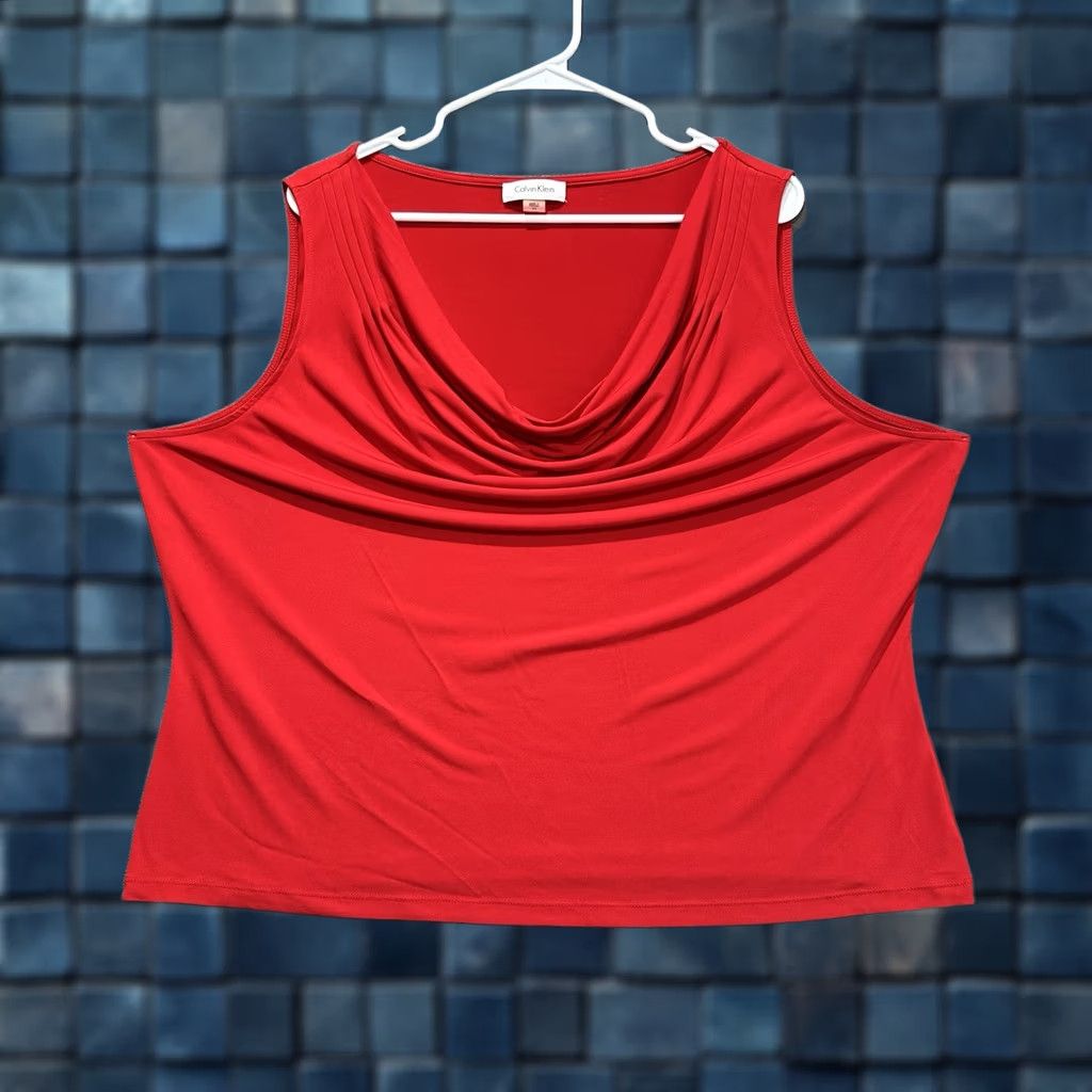Calvin Klein Calvin Klein Ruched Tank Top Womens 2X Red Cowl Neck Sleeveless Camisole Tank Shirt Plus Size Size XXL / US 16-18 / IT 52-54 - 1 Thumbnail