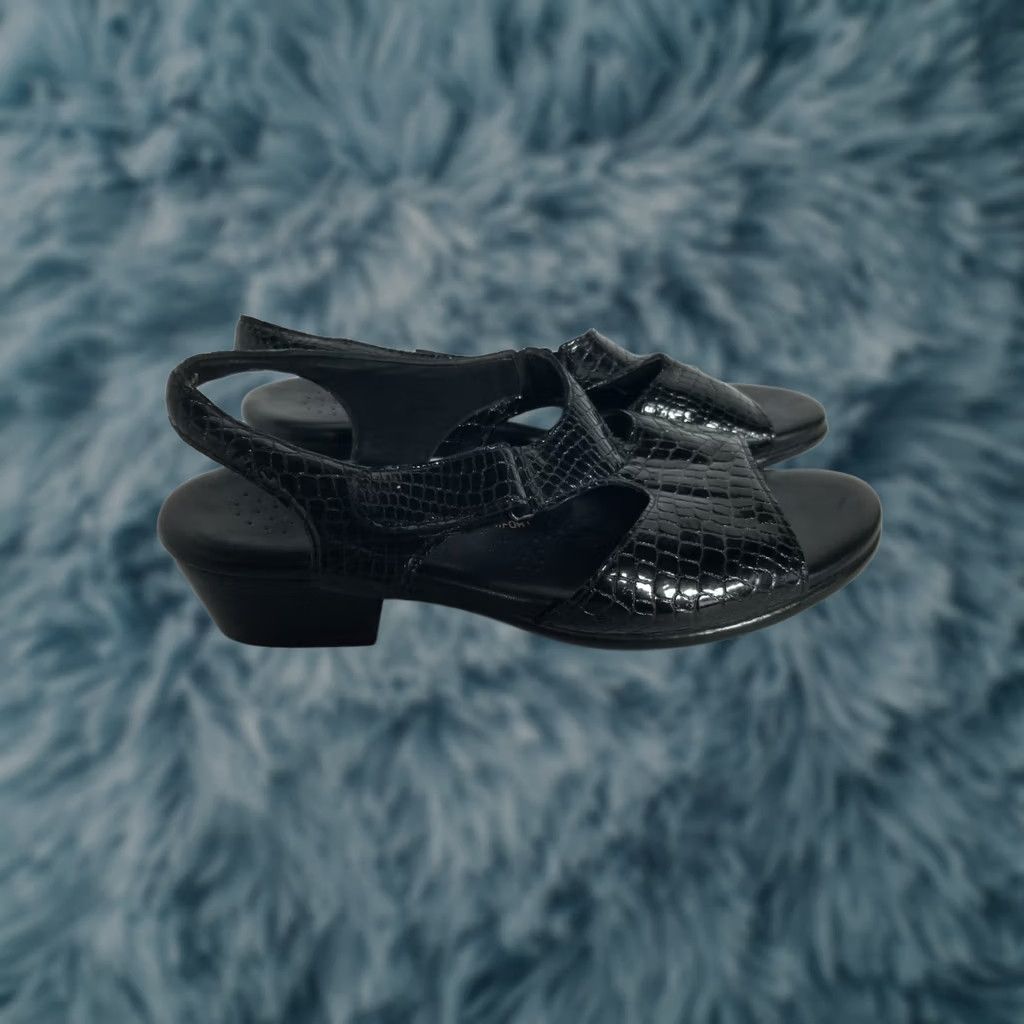 SAS SAS Women's Sandal Slingback Crocs Print Black Patent Leather Size 8 M Indoor Outdoor Womens Size US 8 / IT 38 - 1 Thumbnail