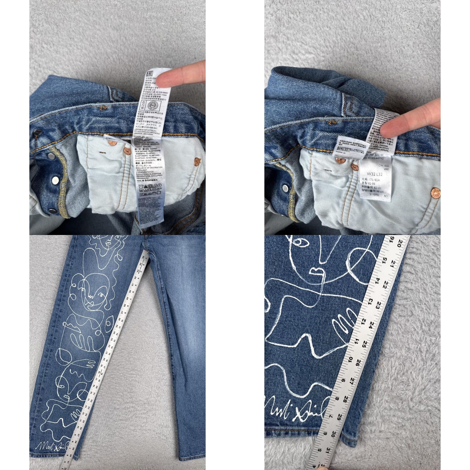 Levi's Levis Premium 501 93 Jeans Mens 32x32 Blue Straight Button Fly Abstract Graphic Size US 32 / EU 48 - 8 Thumbnail