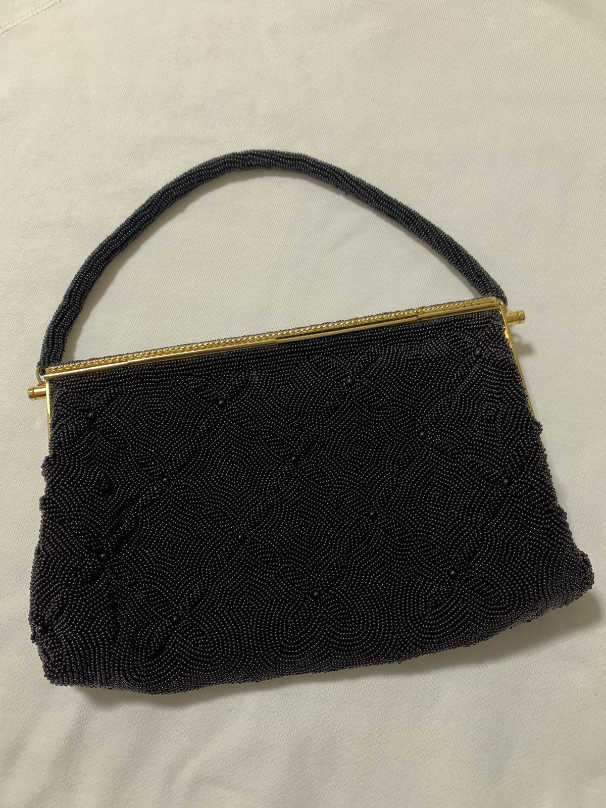 Vintage Vintage Clutch Bag Hand Made Black Beaded Handbag Size ONE SIZE - 3 Thumbnail