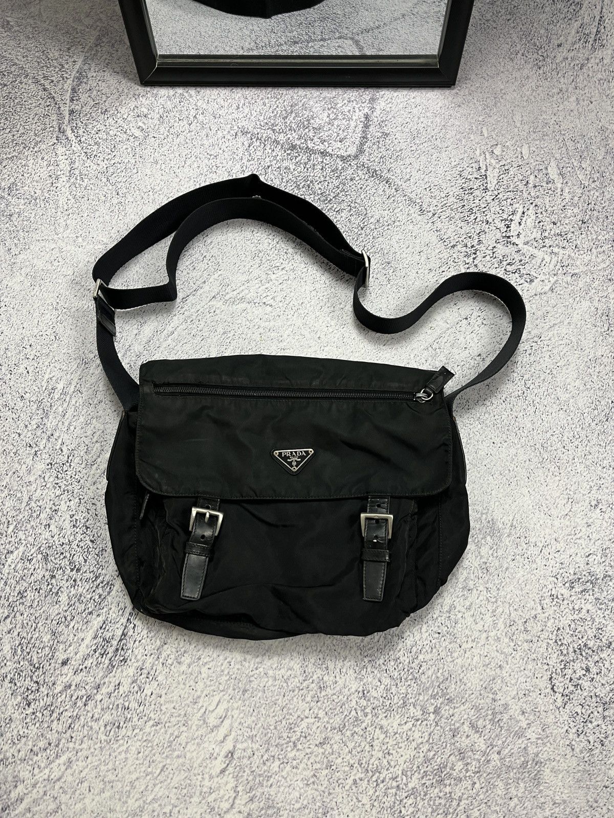 Vintage Prada Vela Nylon Double Buckle Messenger Bag Rare