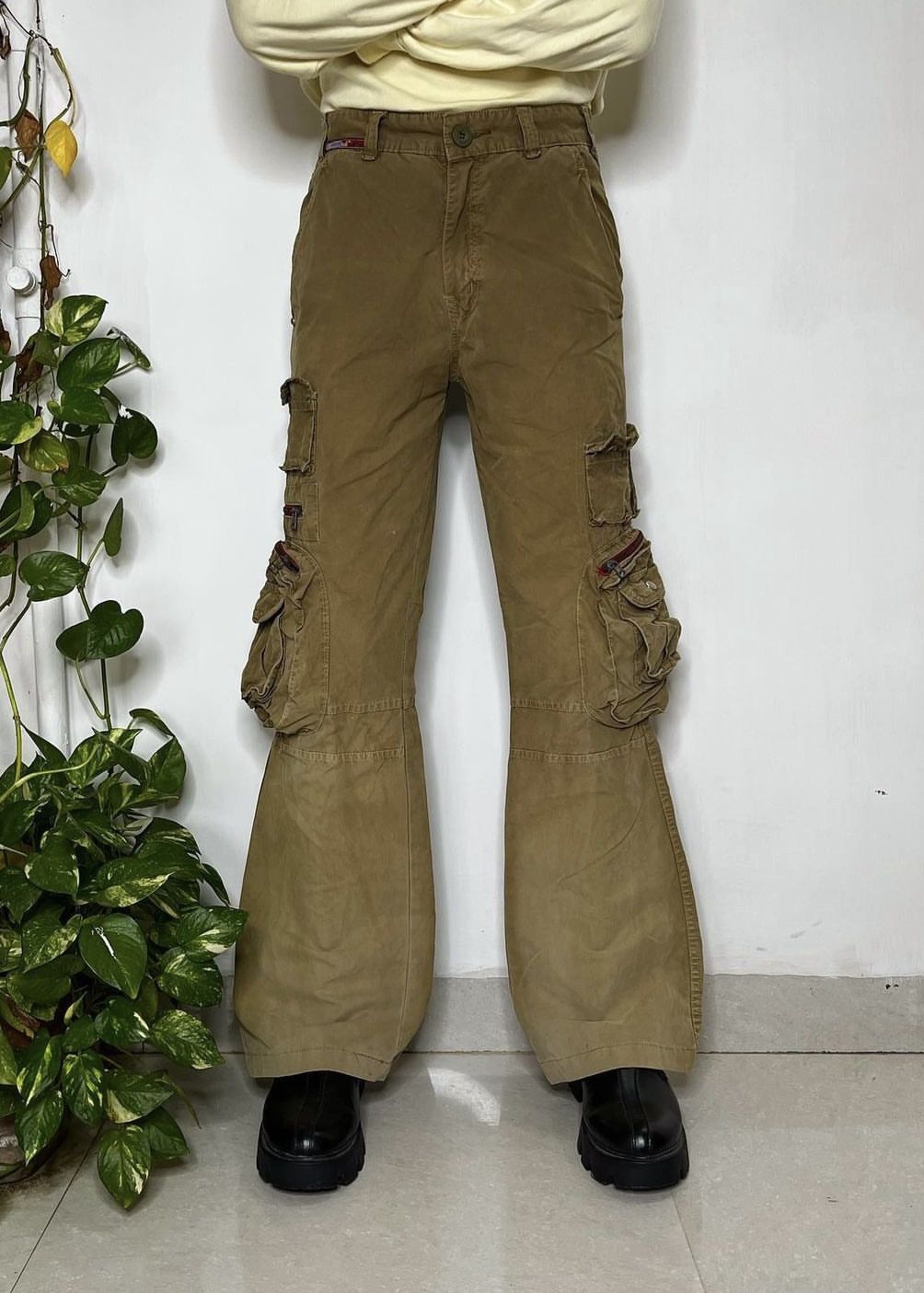 image of Vintage Japanese Multipocket Flare Cargo Pants in Brown, Men's (Size 30)