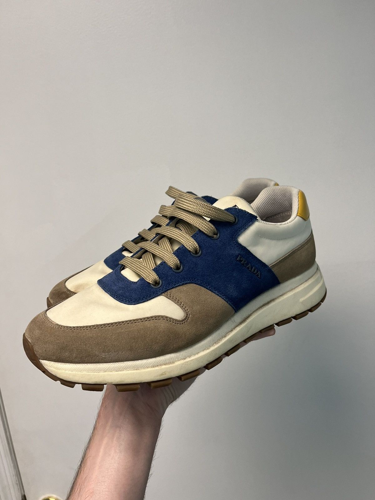 Prada PRADA Suede Nylon PRAX01 Sneakers Beige Blue White Size US 9.5 / EU 42-43 - 2 Thumbnail