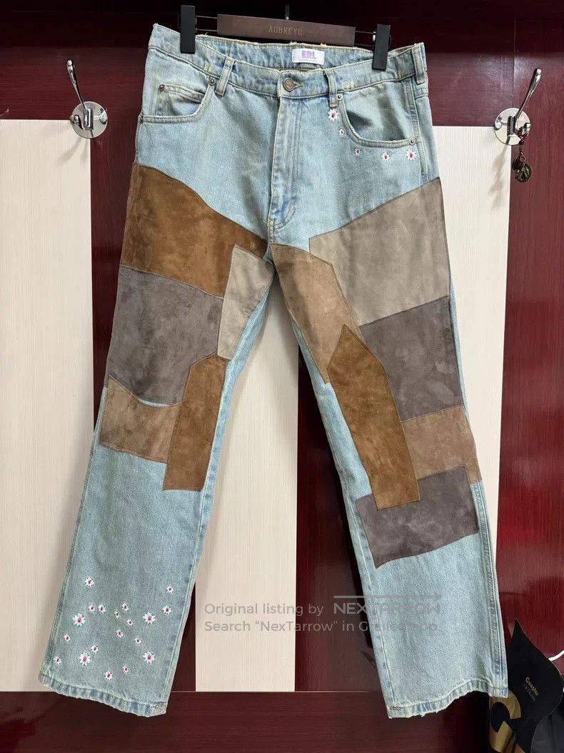 ERL ERL size L Patchwork denim pants, loose fit, straight leg, Size 26" / US 2 / IT 38 - 1 Thumbnail