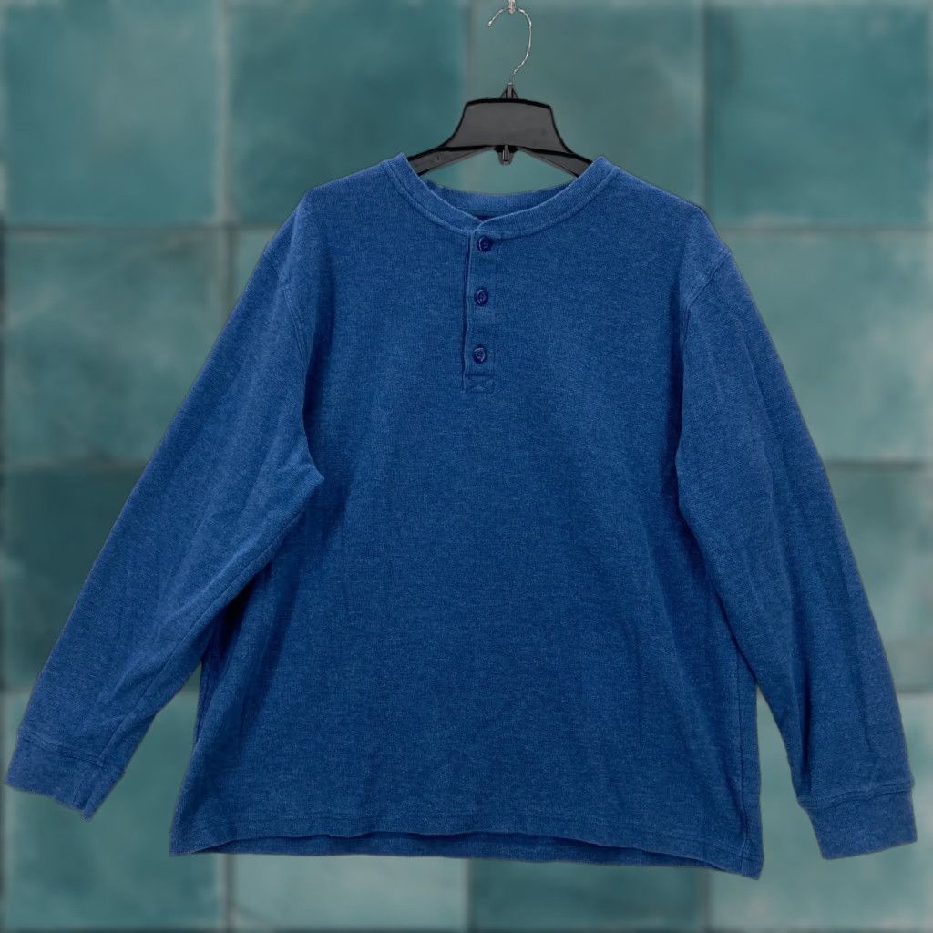 Vintage L.L. Bean Henley T Shirt Mens XL Blue Long Sleeve Thermal Waffle Knit Camp Hike Size US XL / EU 56 / 4 - 1 Thumbnail