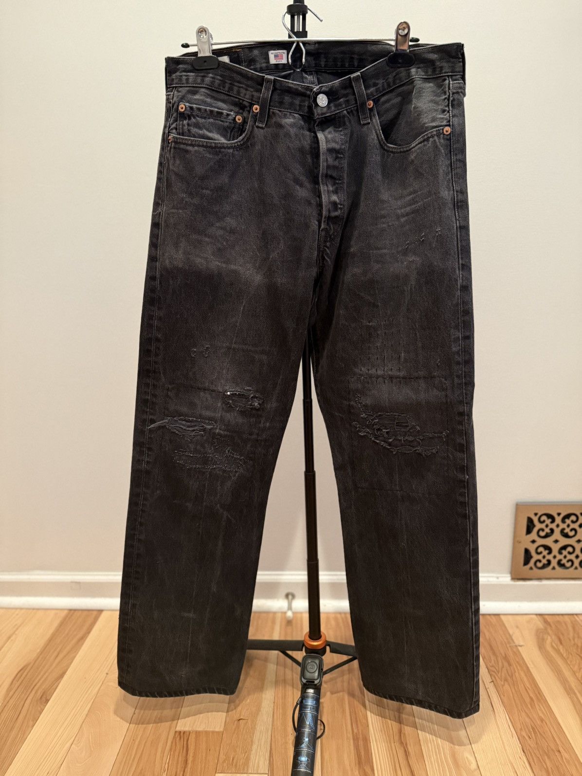 RE/DONE RE/DONE BLACK FADED DENIM SASHIKO 501 - VINTAGE BLACK Size US 32 / EU 48 - 3 Thumbnail