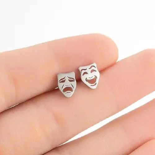 Designer × Jewelry Happy Sad Face Nail Stud Earrings Size ONE SIZE - 1 Thumbnail