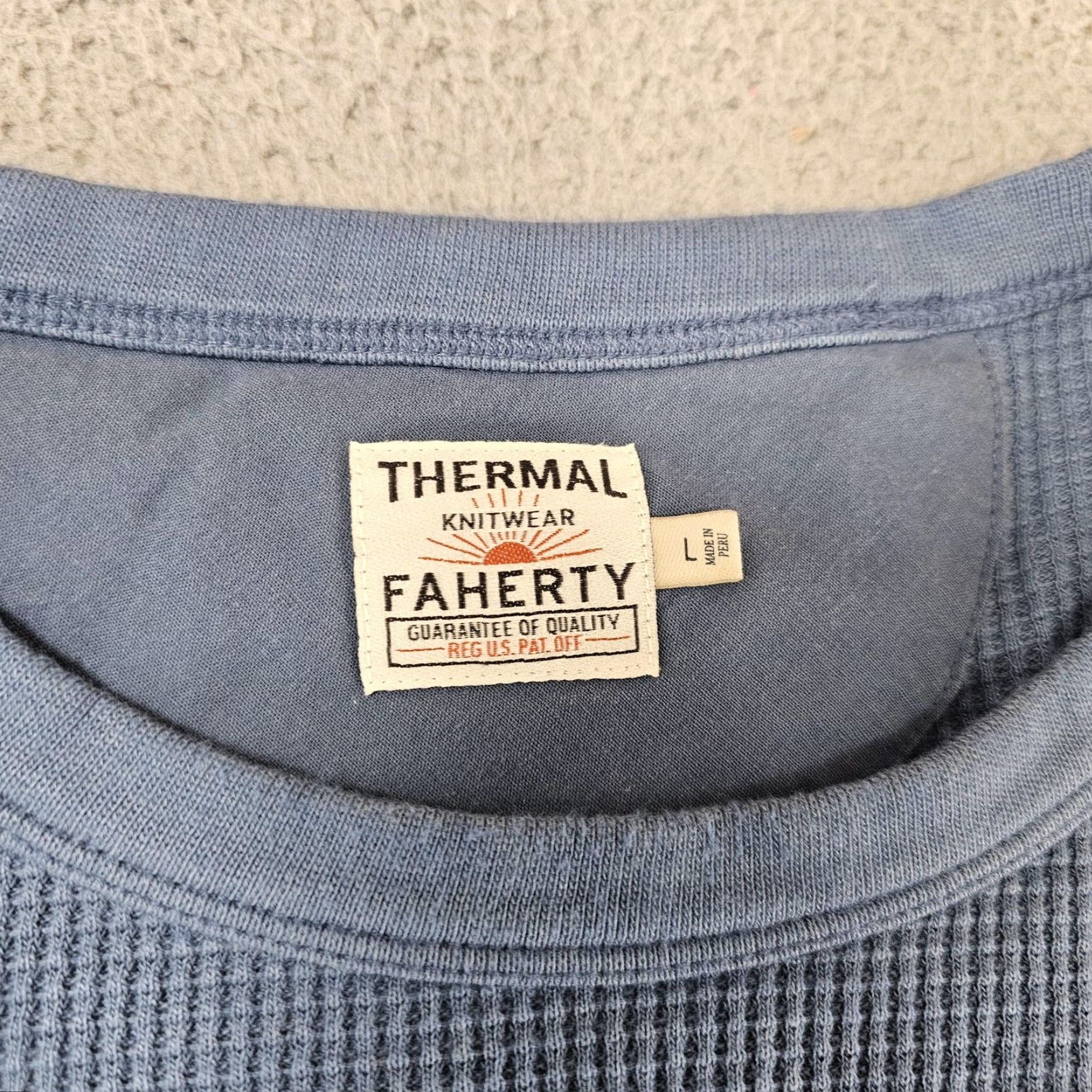 Faherty Faherty Shirt Mens Large Blue Thermal Waffle Knit Long Sleeve Crew Neck Size US L / EU 52-54 / 3 - 2 Thumbnail