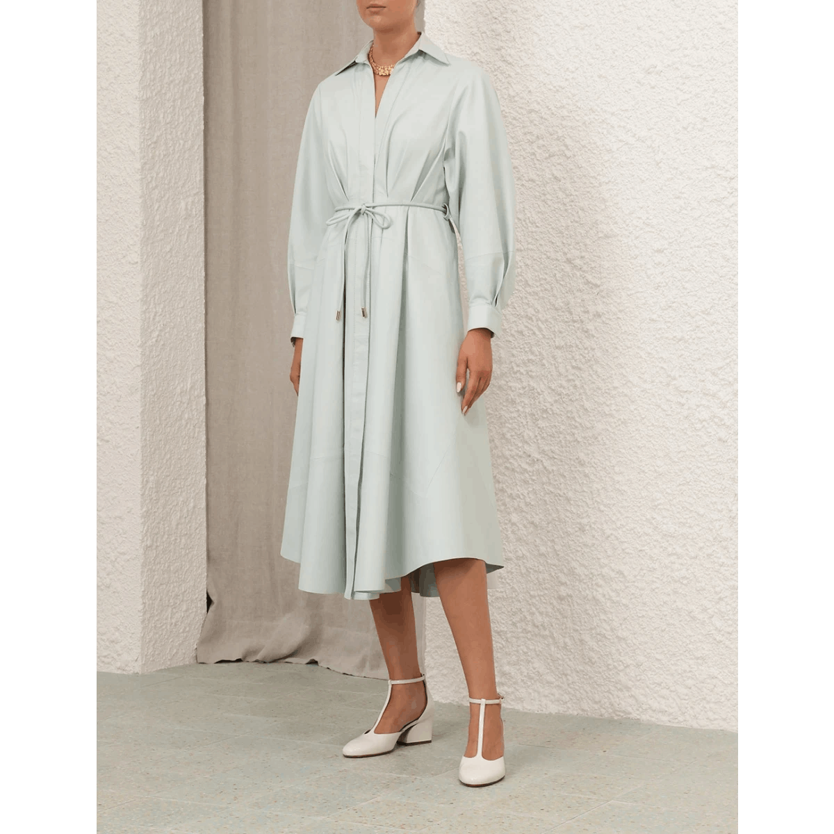 Zimmermann oc11z0525 Natura Leather Tuck Dress in Mint Size M / US 6-8 / IT 42-44 - 8 Thumbnail