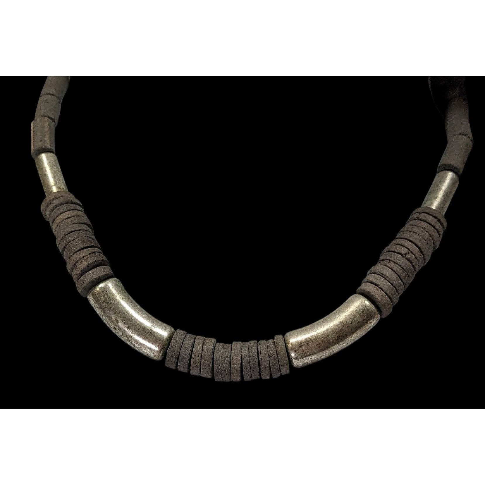 Other Vintage Handcrafted Necklace With Rustic Clay Beads & Silver Size ONE SIZE - 2 Thumbnail