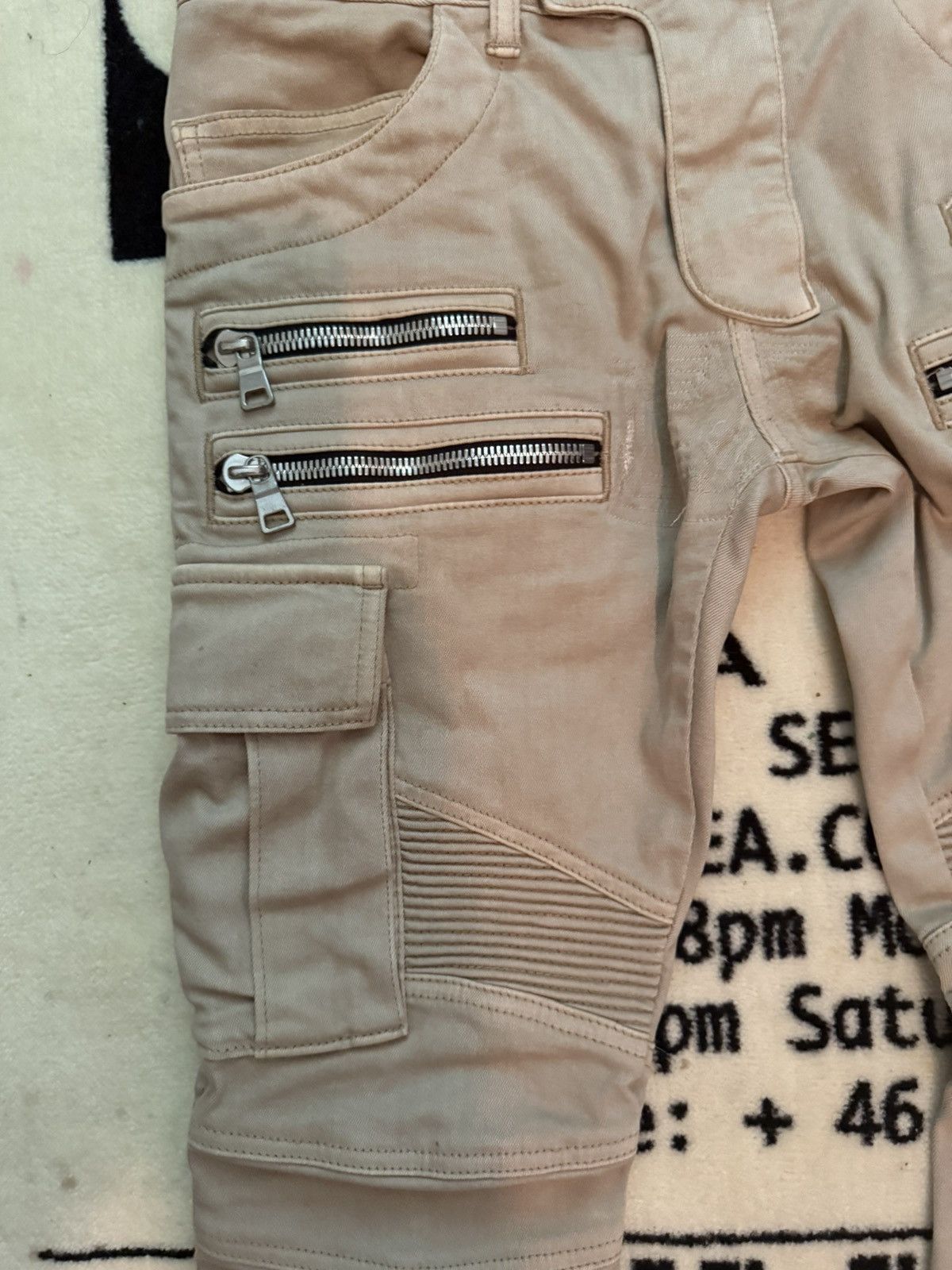 Balmain Balmain Paris Beige Biker Jeans – Moto Zip Denim Size US 28 / EU 44 - 3 Thumbnail