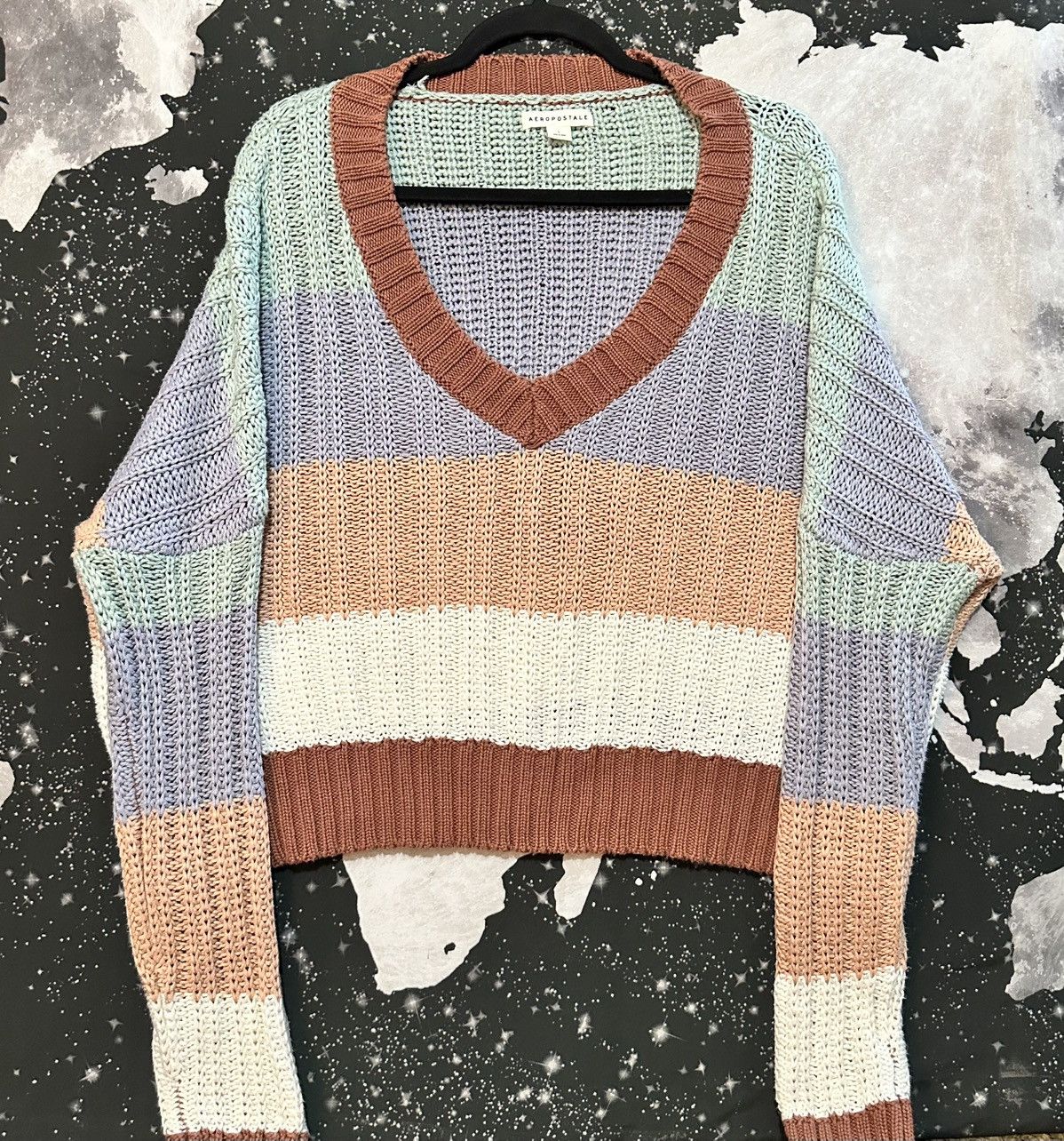 Aeropostale Aeropostale Striped V-neck Crop Sweater Size L / US 10 / IT 46 - 1 Thumbnail