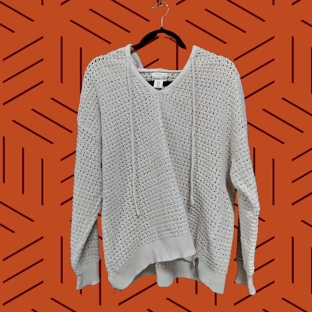 Vintage Artelier Nicole Miller Knit Hoodie Sweater White 1X Women Long Sleeve V-Neck Pullover" Size XL / US 12-14 / IT 48-50 - 1 Thumbnail