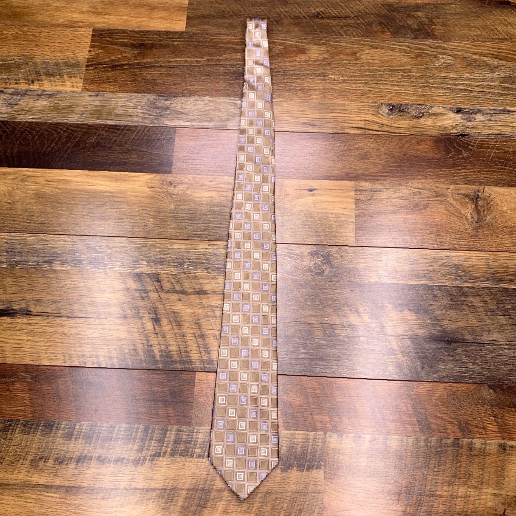 Joseph Abboud Joseph Abboud Silk Tie Geometric Tan Brown Squares Wedding Pointed 57"-60" One Size Men Stain Inside Lining Adjustable Logo New Sequentially Edited Size ONE SIZE - 2 Thumbnail