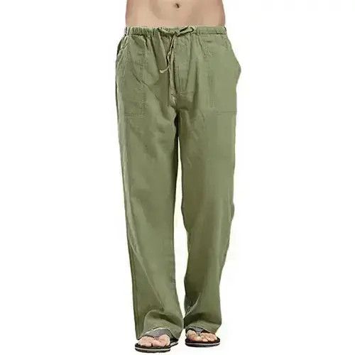 Hypebeast × Jean Men Solid Color Linen Multi-pocket Straight Casual Pants Size US 31 - 1 Thumbnail